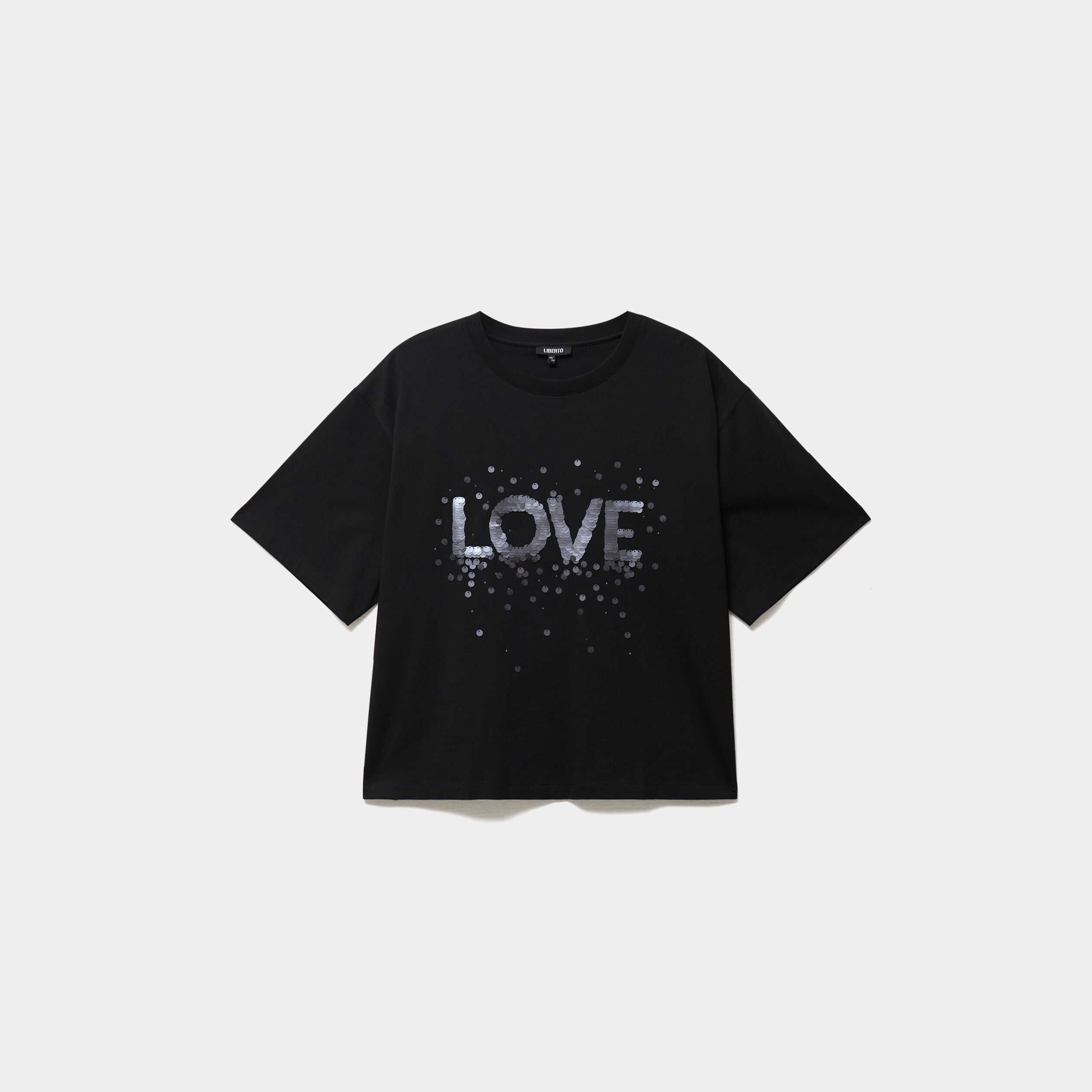 T-shirt oversize &agrave; sequins coton noir femme grande taille
