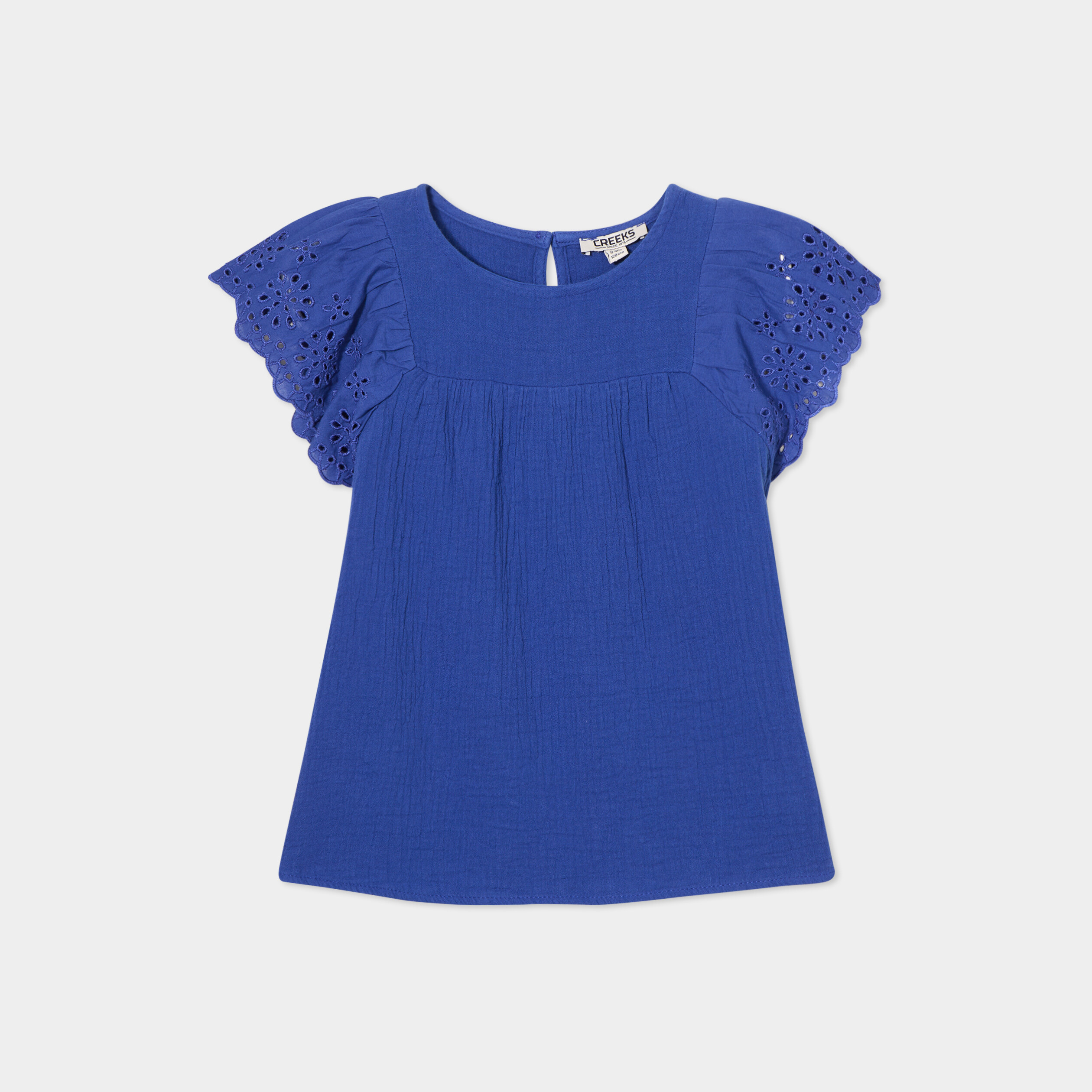 blouse broderie anglaise gaze de coton bleu roi fille Blouse broderie anglaise gaze de coton bleu roi fille