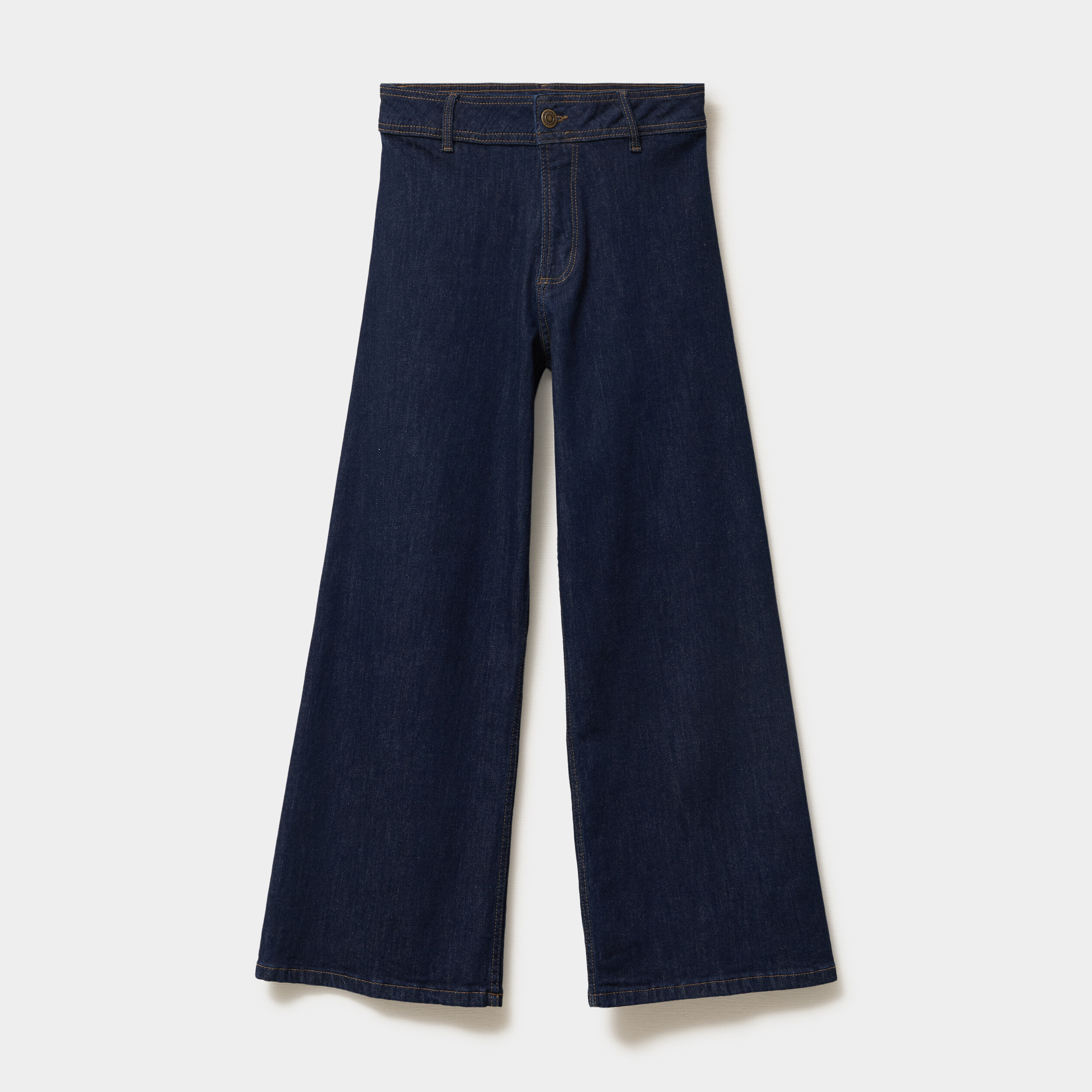 Jeans flare 7/8&egrave;me taille haute coton denim brut femme