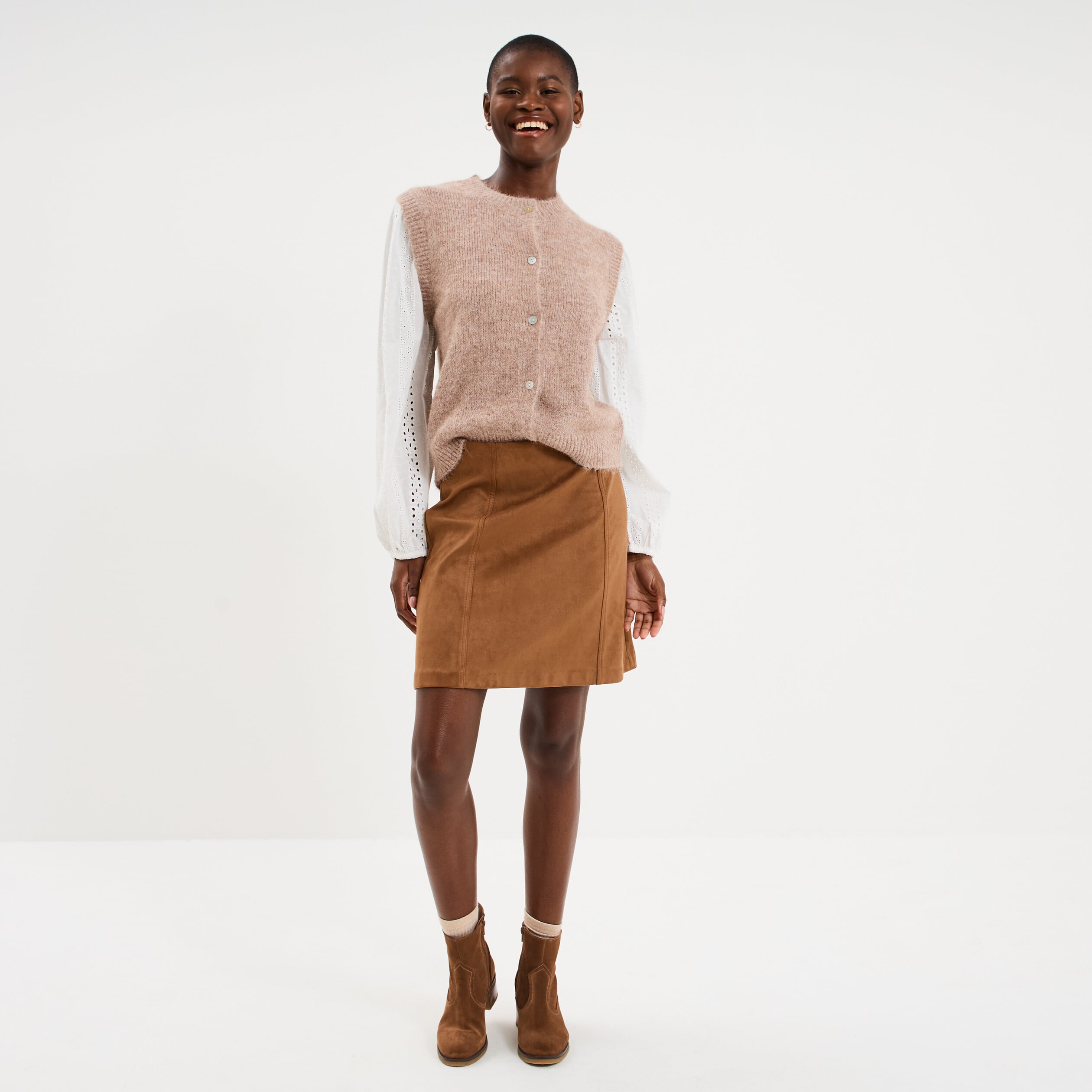 Gilet effet 2-en-1 beige femme