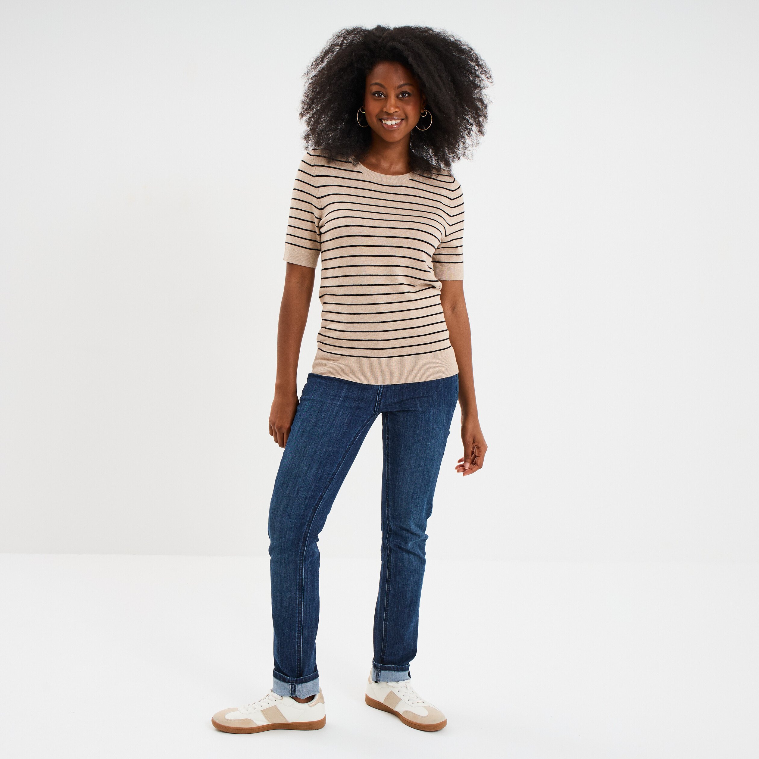 pull manches courtes col rond beige femme Pull manches courtes col rond beige femme
