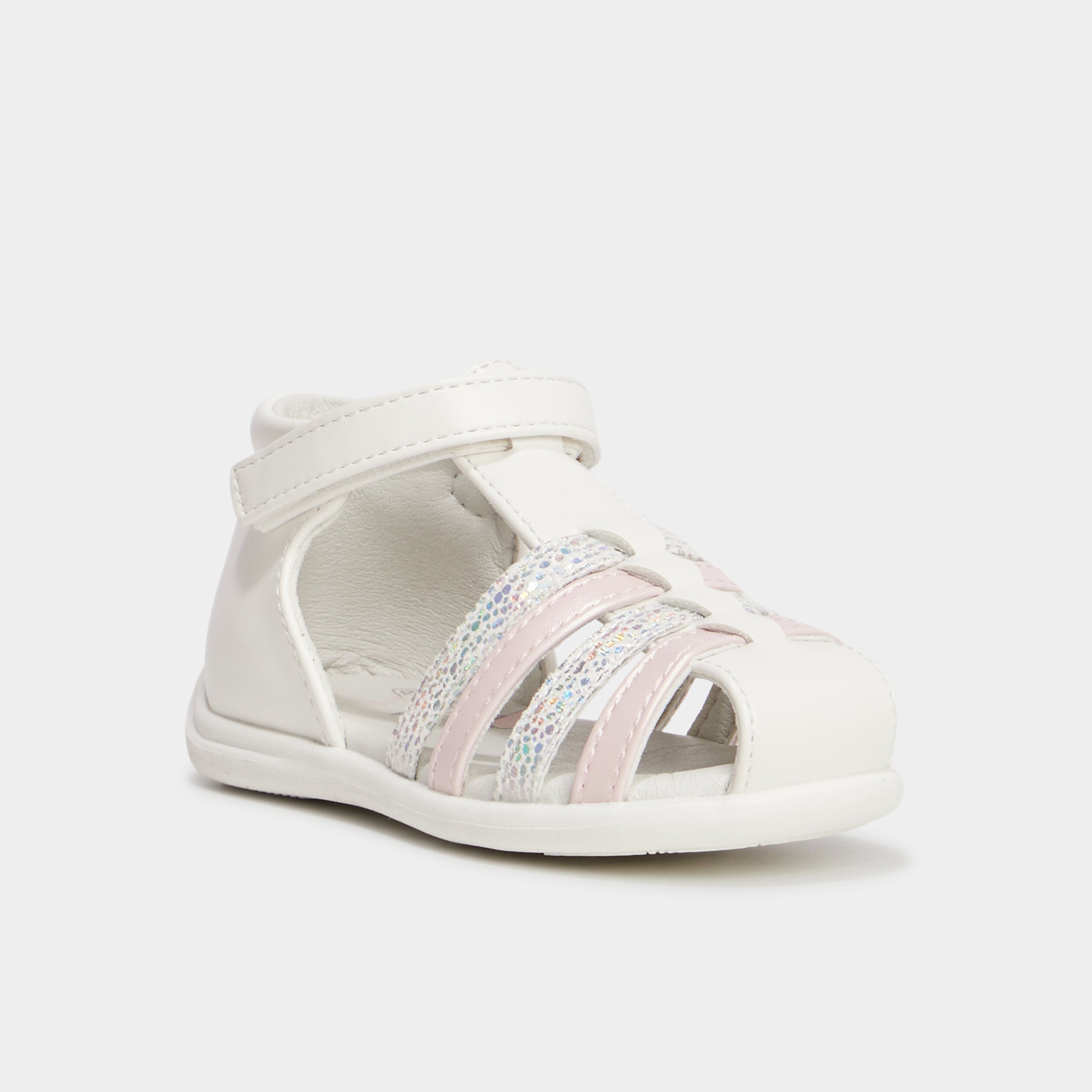 Sandales a scratchs brides irisees blanc bebe fille