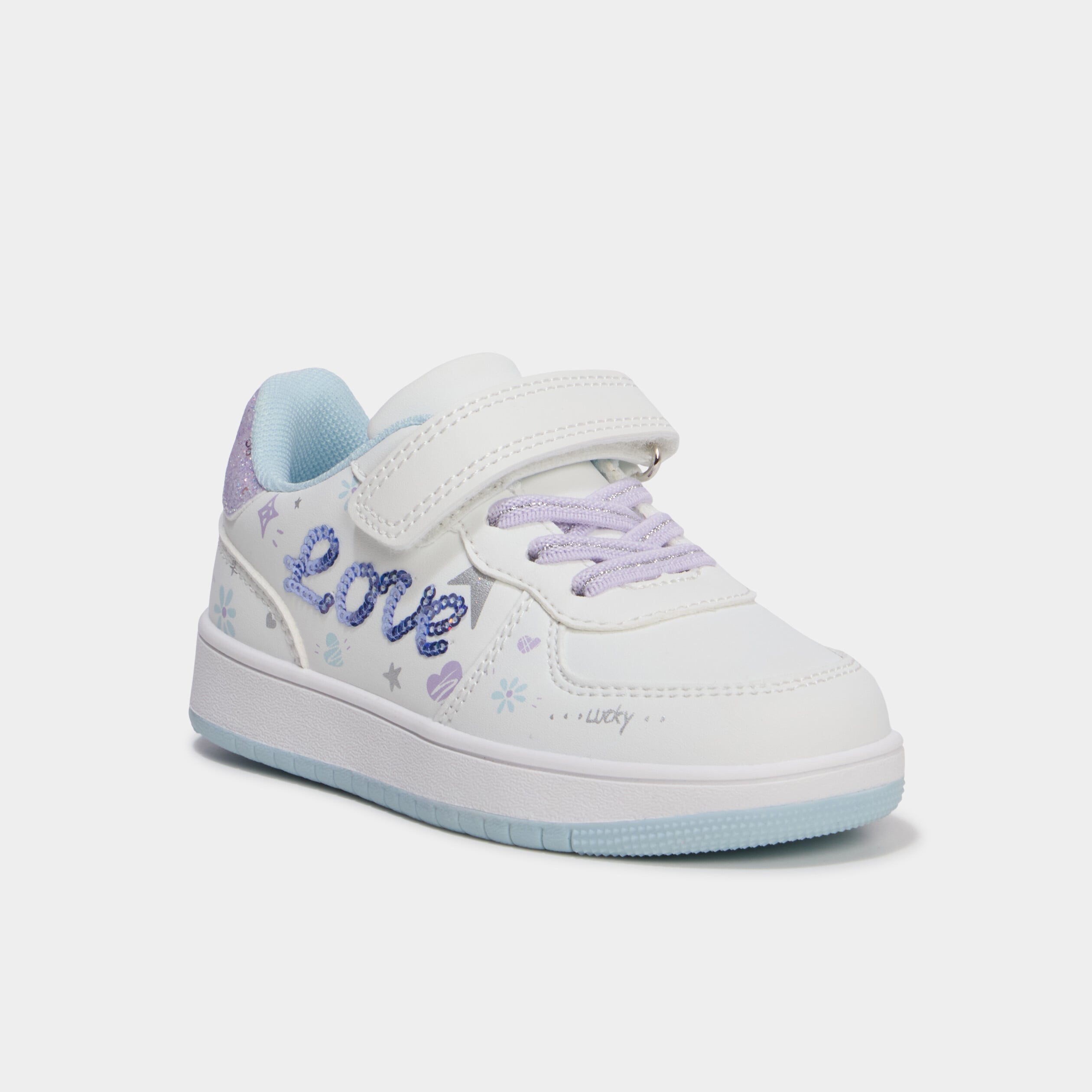 Tennis basses &agrave; scratchs et sequins blanc fille