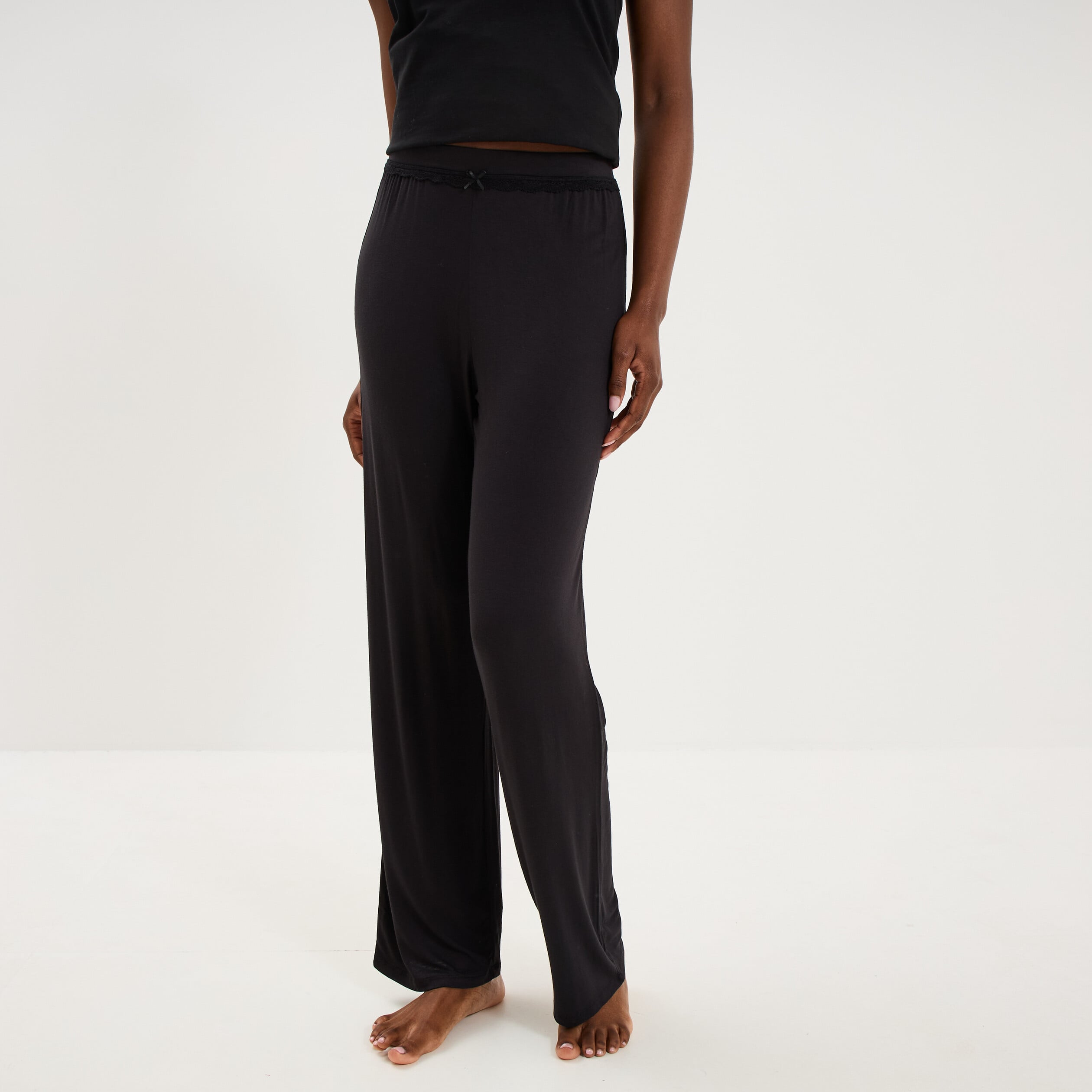 Pantalon de pyjama droit fluide noir femme
