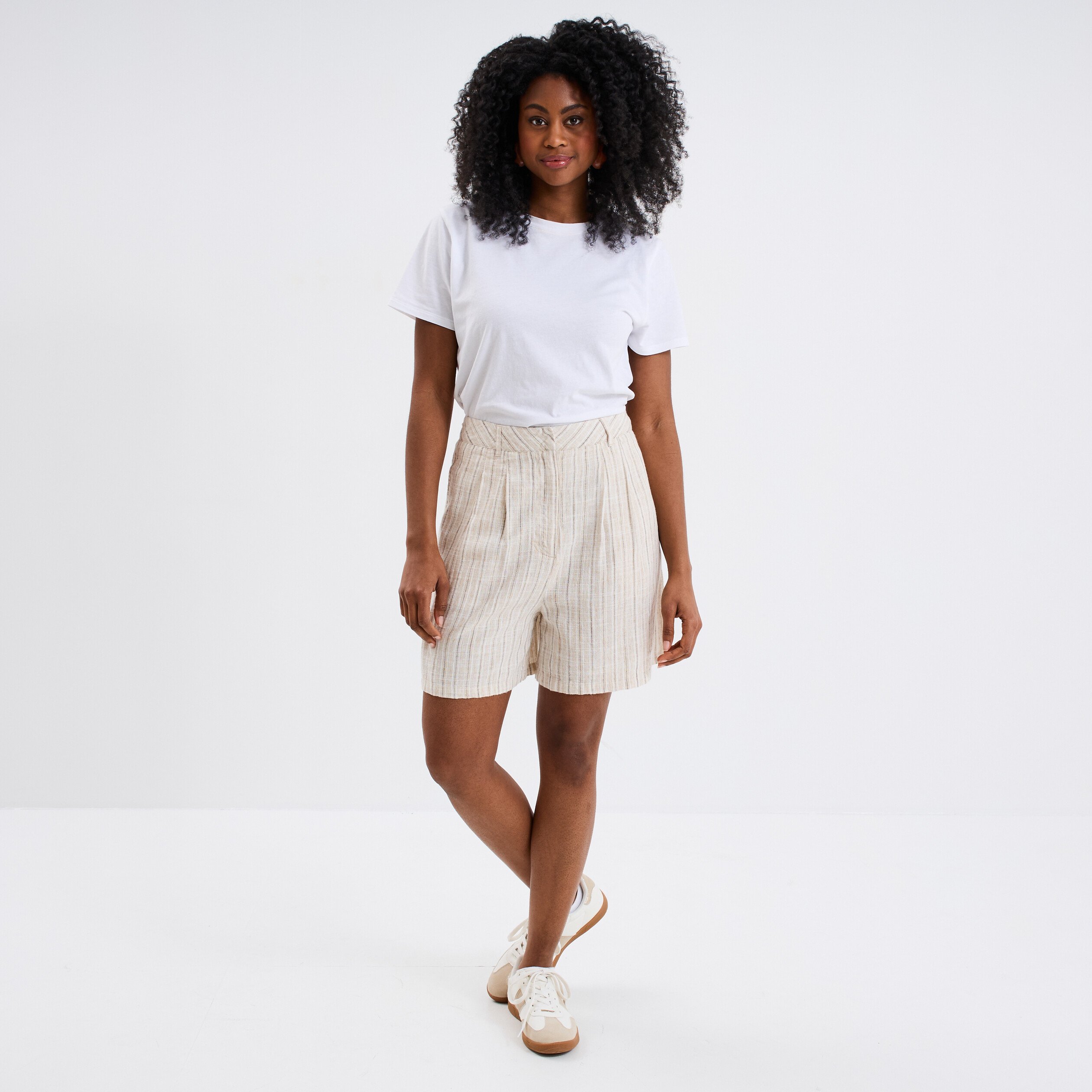 Short droit lin mélangé beige femme La Halle