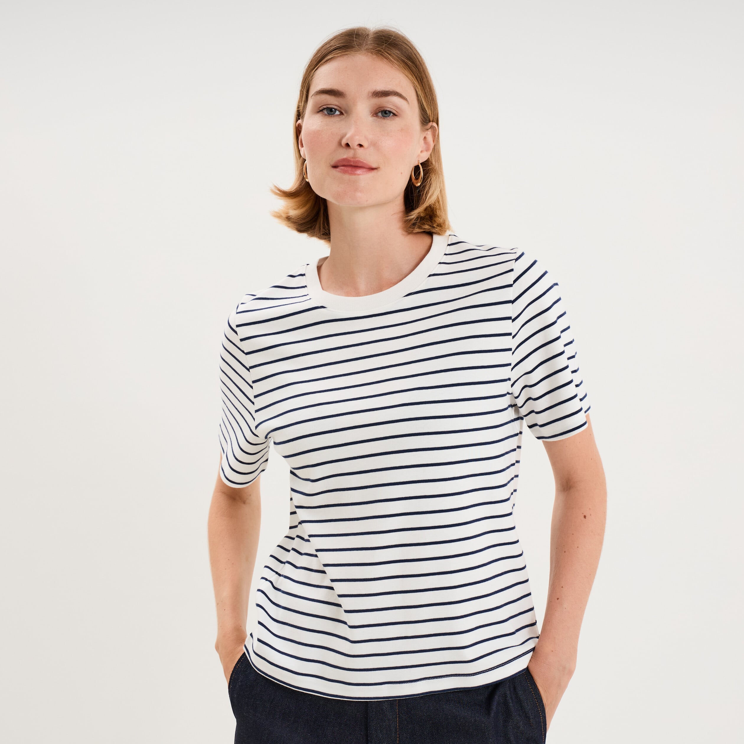 T-shirt manches courtes col rond &eacute;pais ecru femme