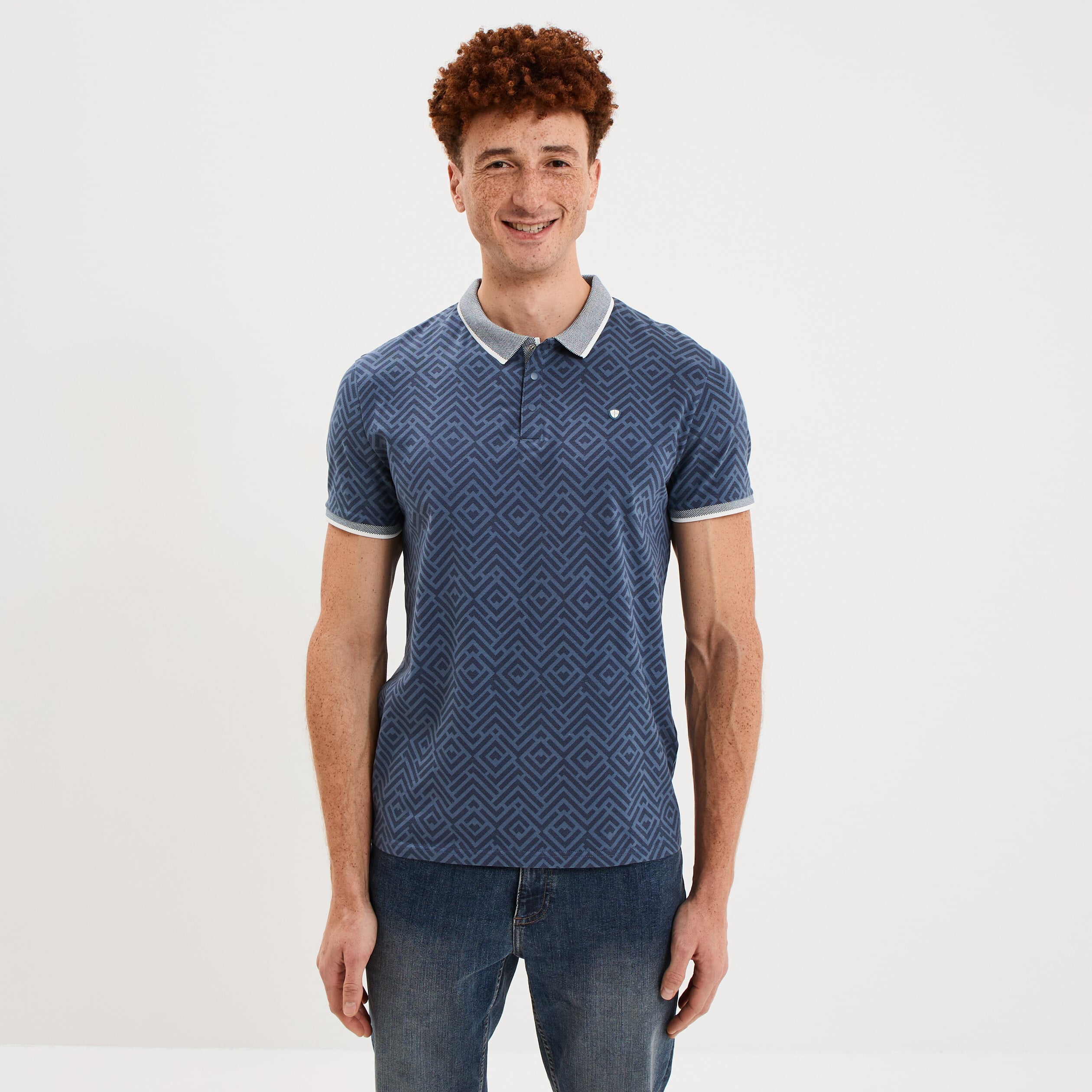 Polo slim manches courtes stretch bleu gris homme