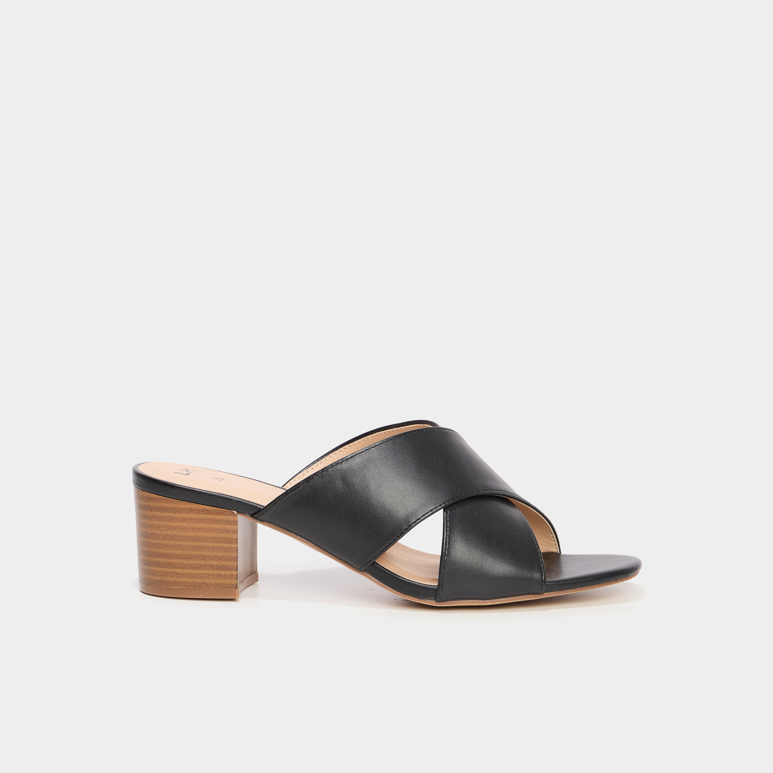 Mules &agrave; talons brides crois&eacute;es noir femme