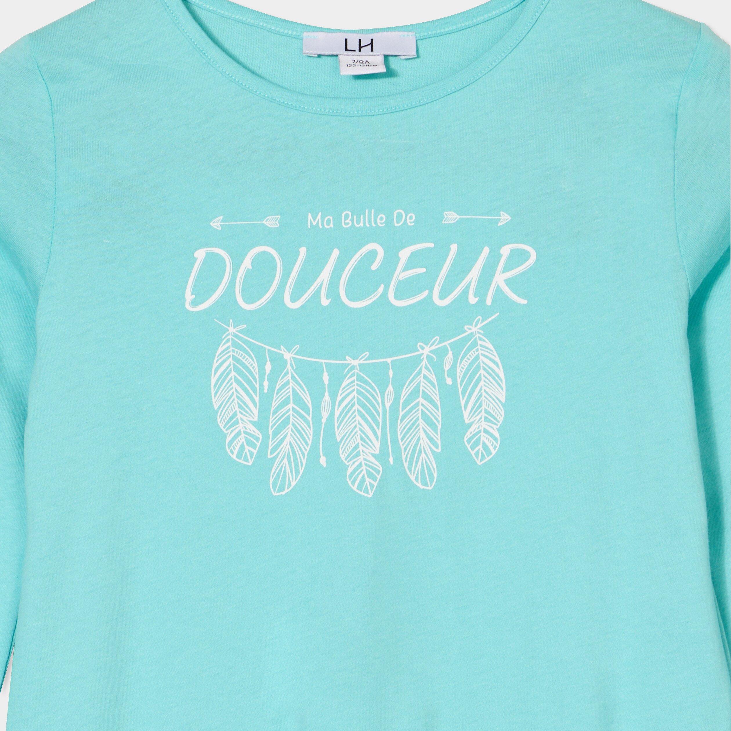 ensemble pyjama pantalon 2 pieces coton bleu clair fille Ensemble pyjama pantalon 2 pièces coton bleu clair fille