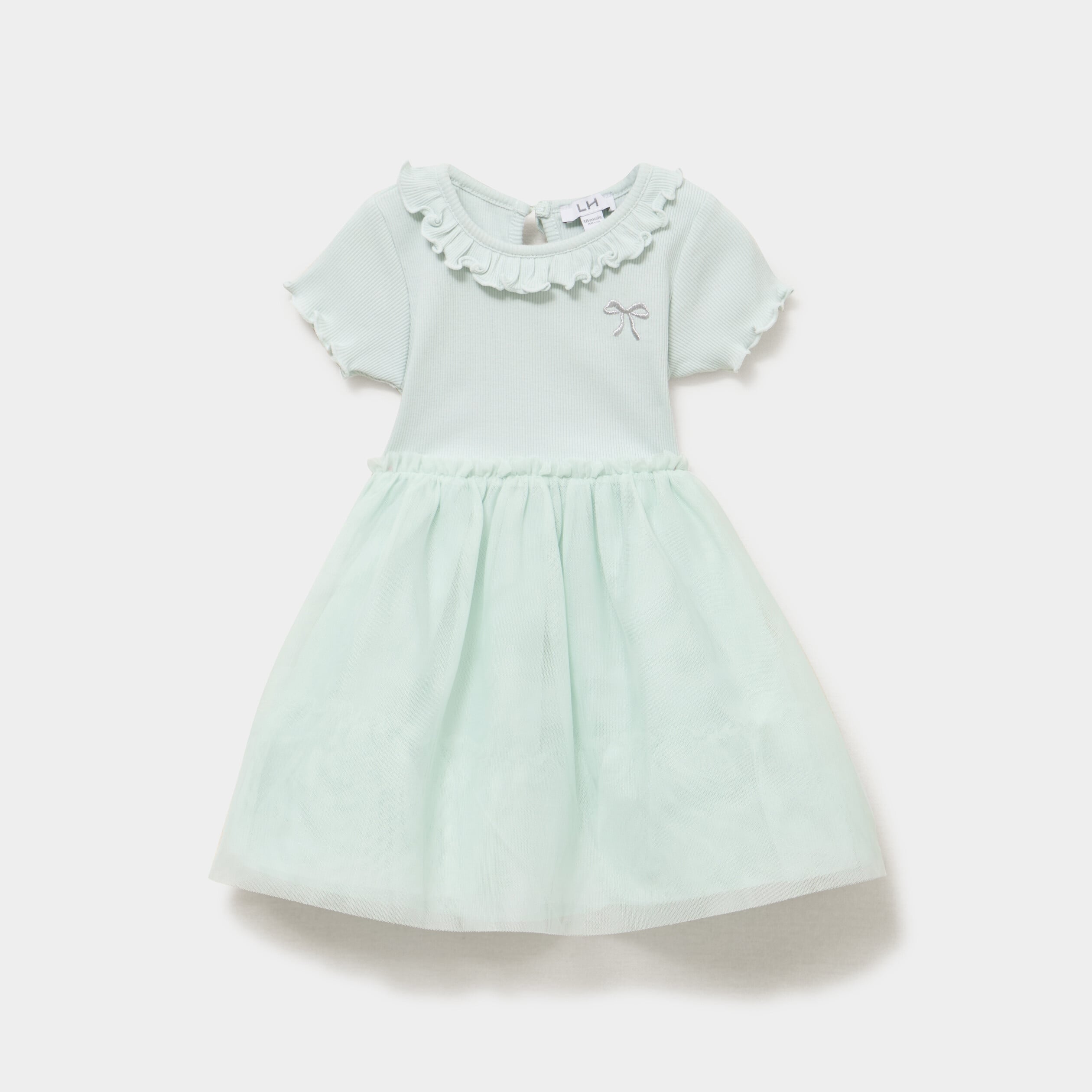 Robe c&ocirc;tel&eacute;e bas en tulle col claudine vert pastel b&eacute;b&eacute; fille
