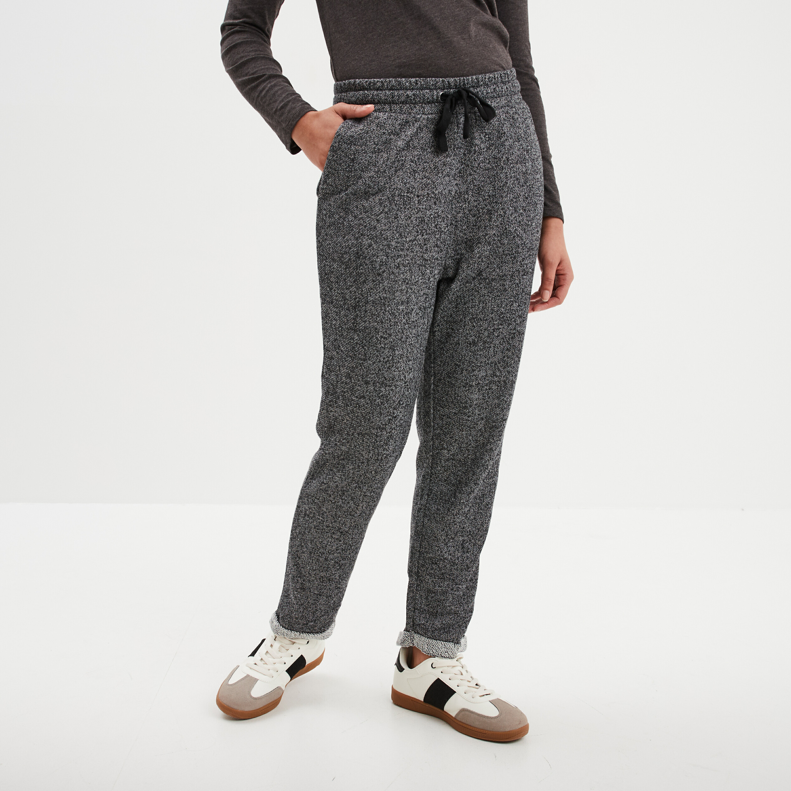Pantalon jogging taille haute gris femme