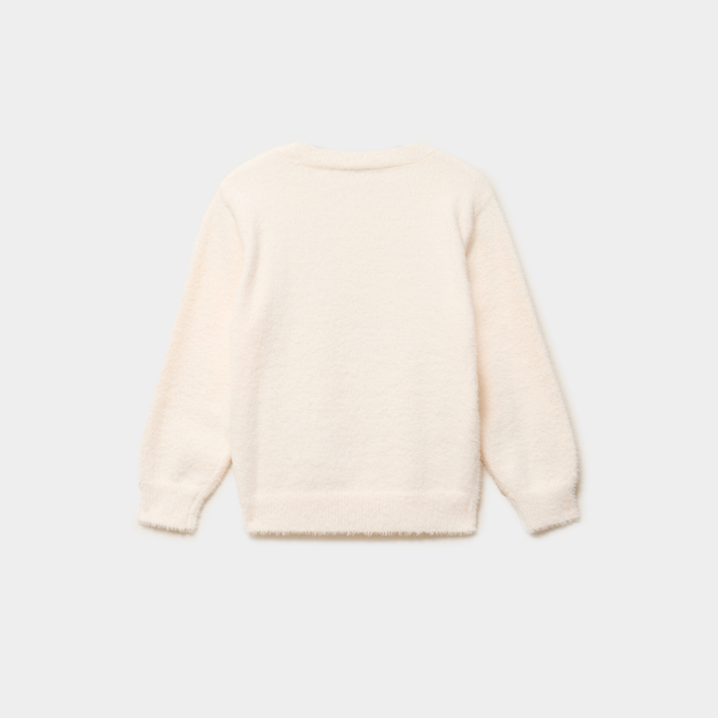 Pull duveteux manches longues blanc fille