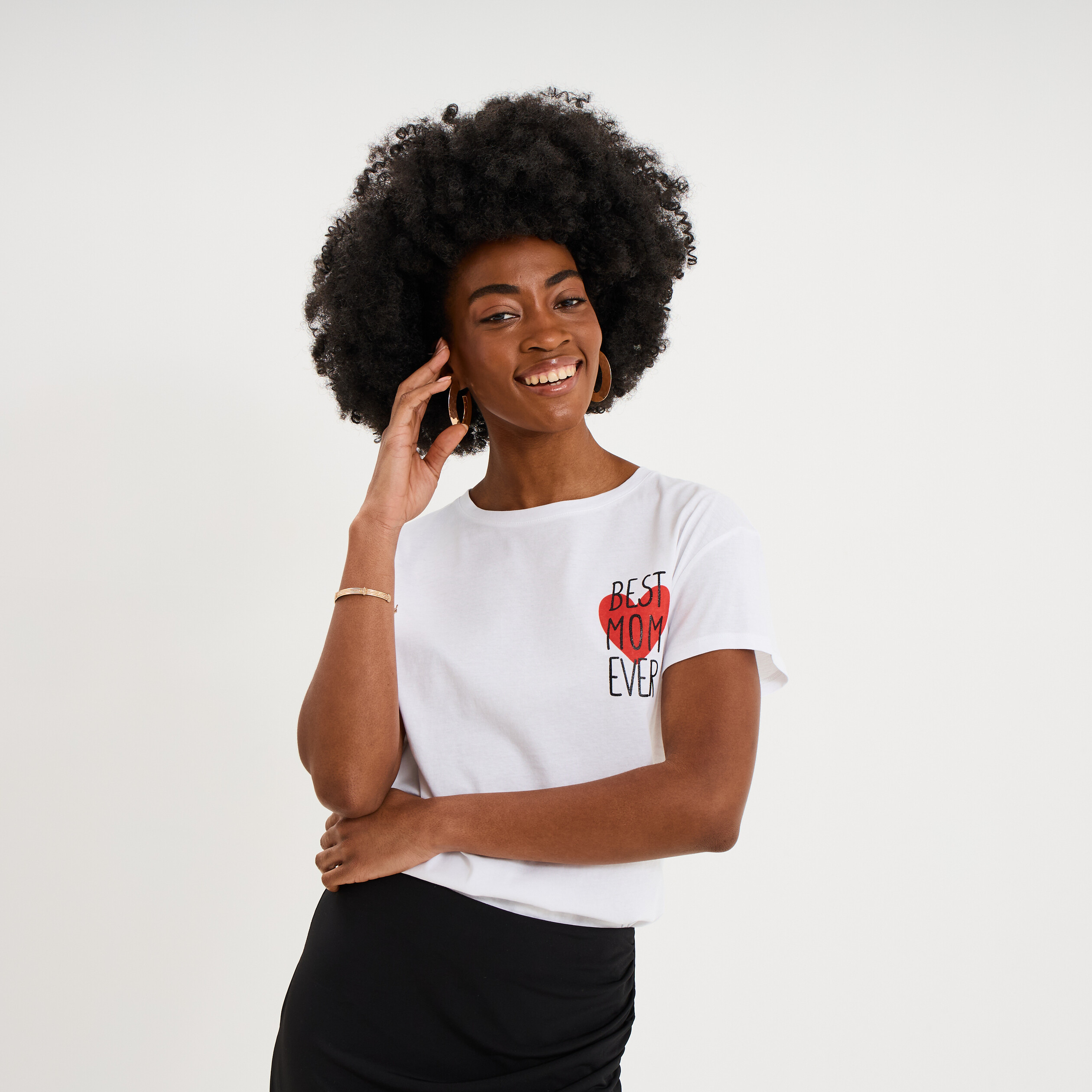 T-shirt F&ecirc;te des m&egrave;res &agrave; message coton blanc femme