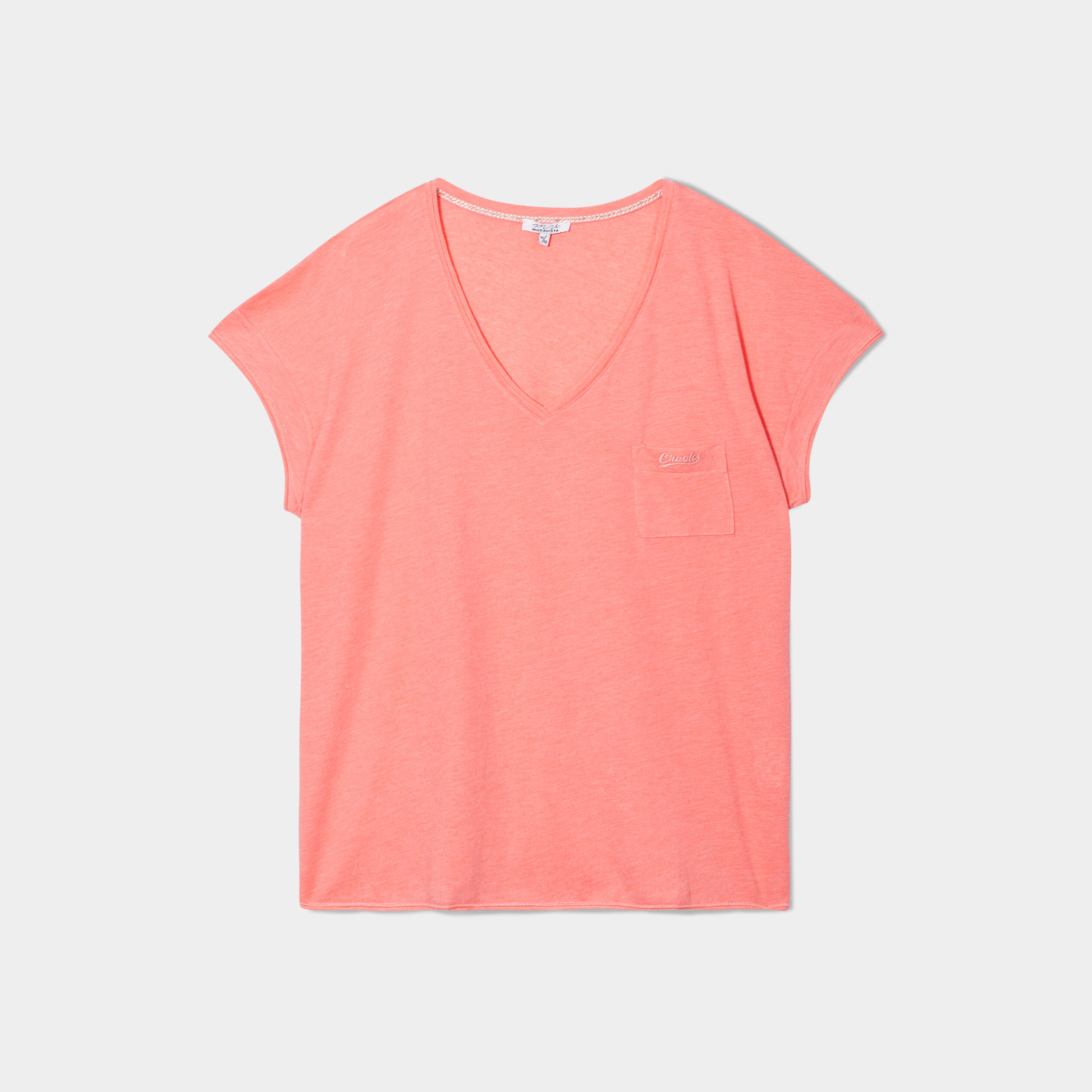t shirt effet chine col en v avec poche rose femmegt T-shirt effet chiné col en V avec poche rose femme grande taille