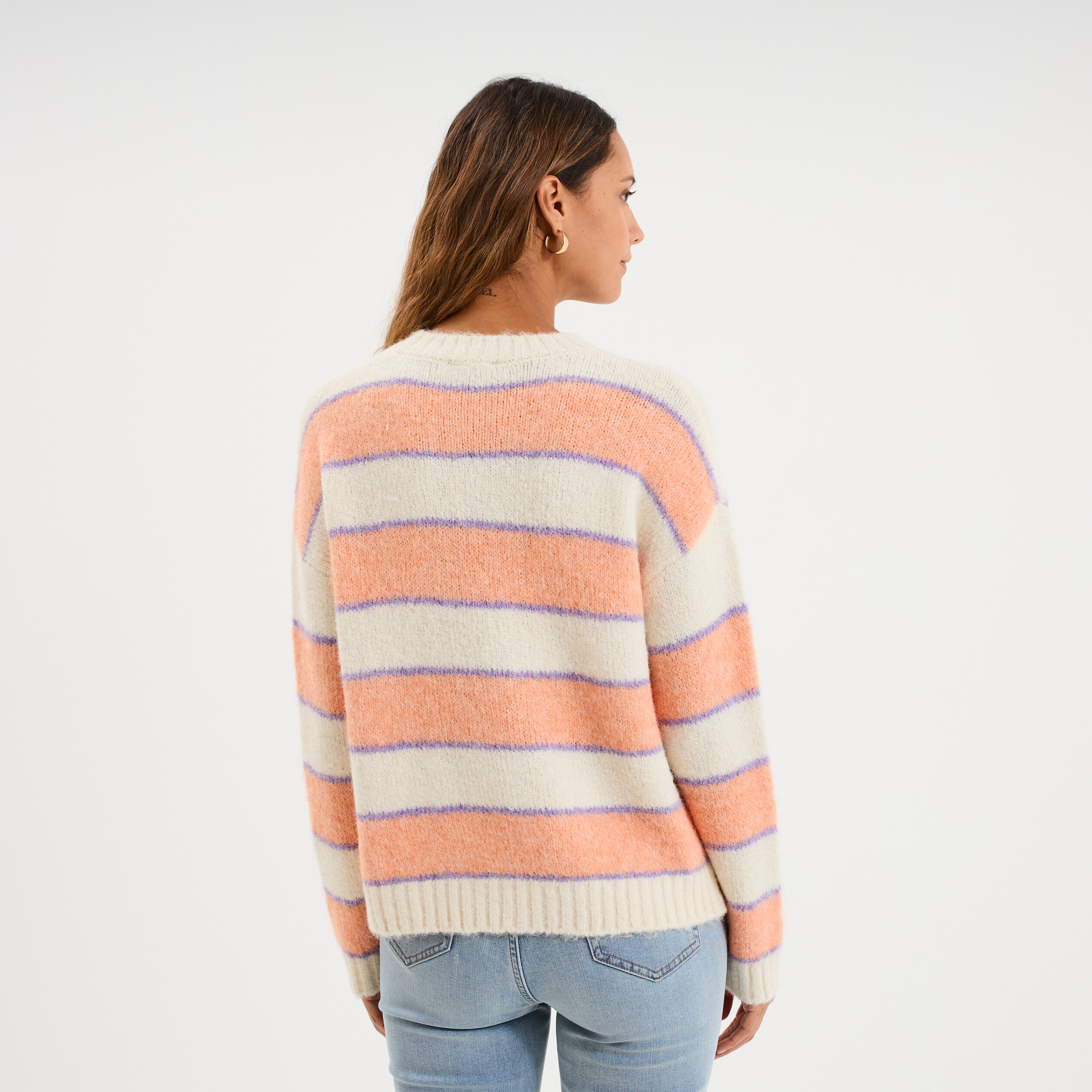 Pull col rond manches longues ecru femme