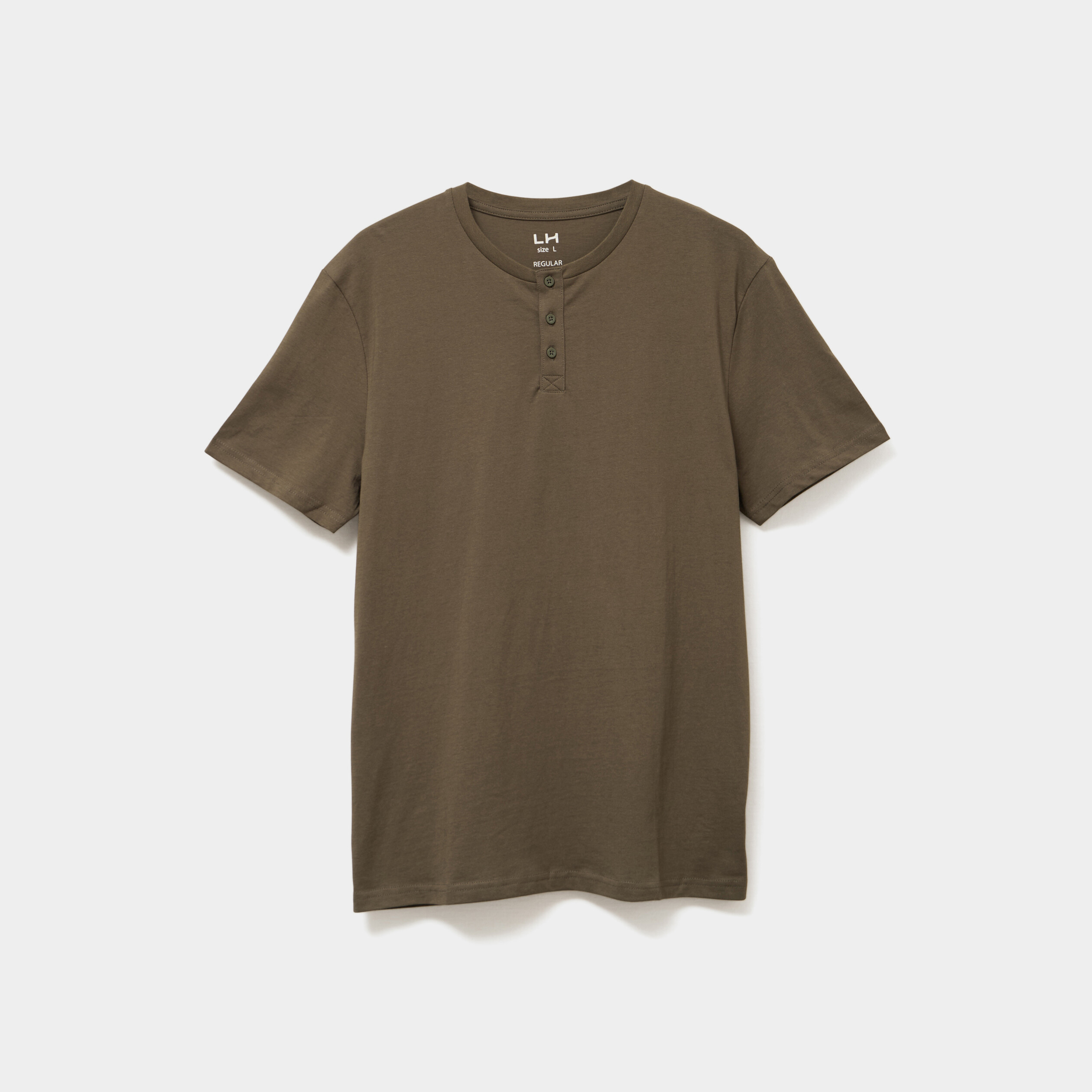 t shirt col tunisien manches courtes vert kaki homme T-shirt col tunisien manches courtes vert kaki homme