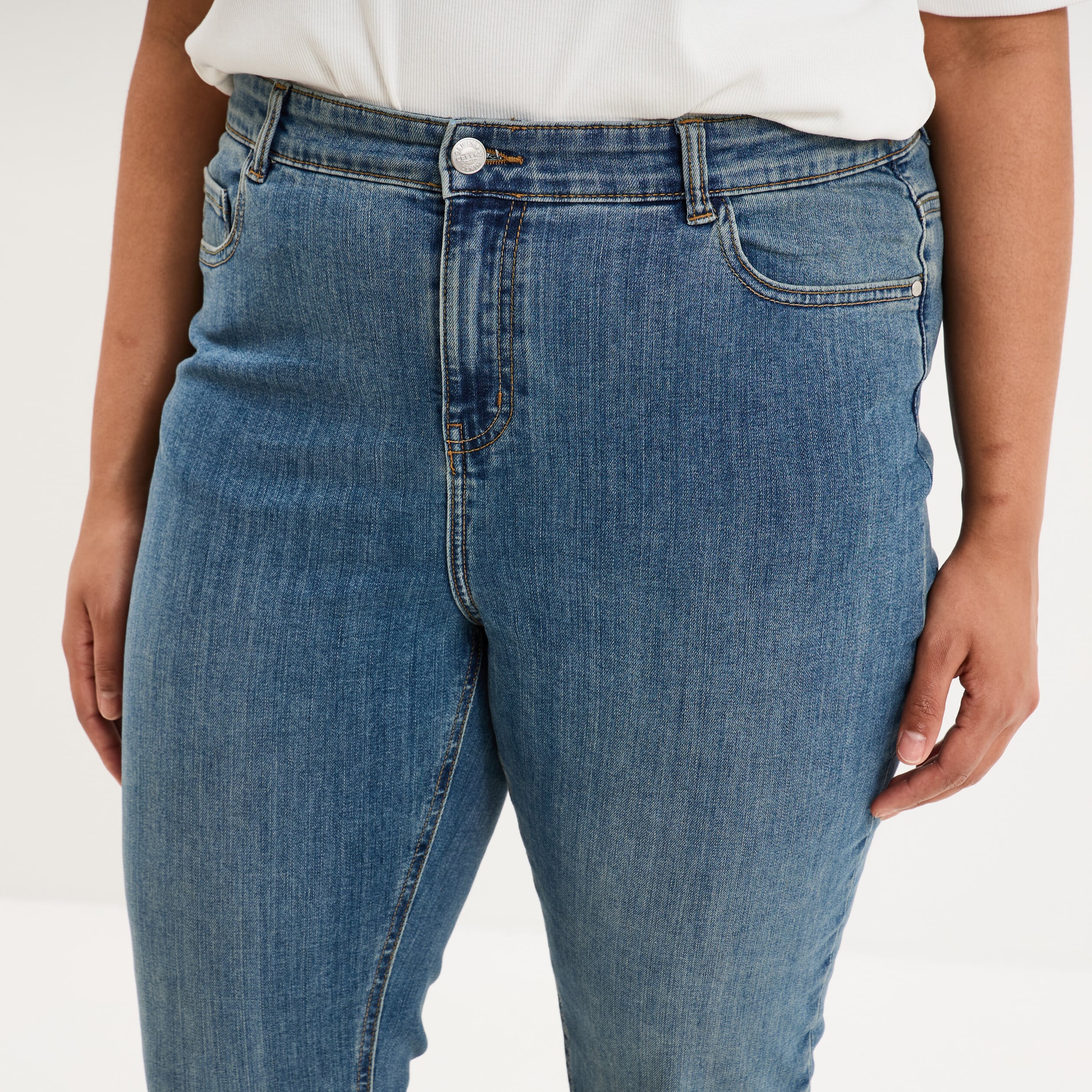 Jeans slim taille haute 5 poches denim dirty femme grande taille