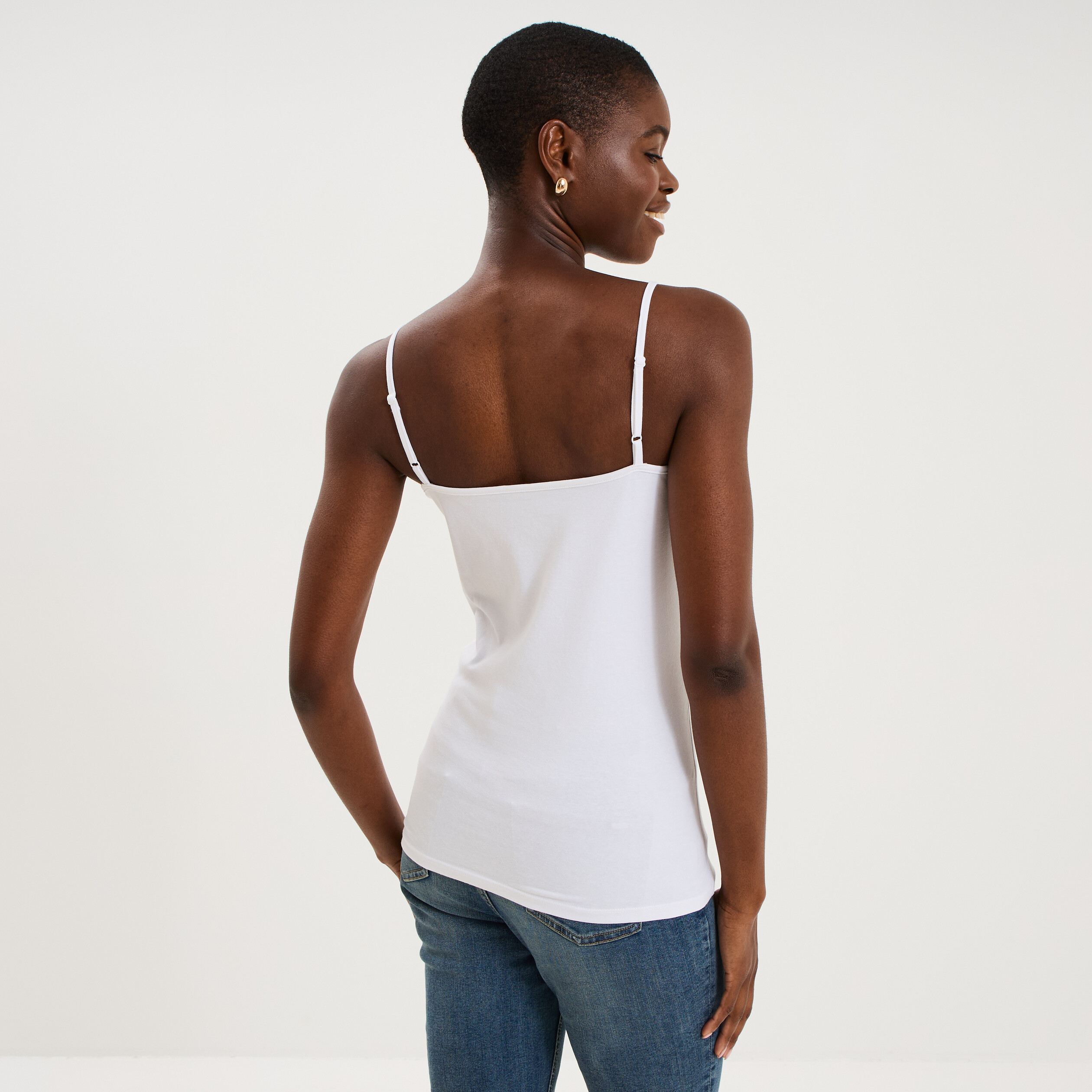 D&eacute;bardeur coton bretelles r&eacute;glables blanc femme