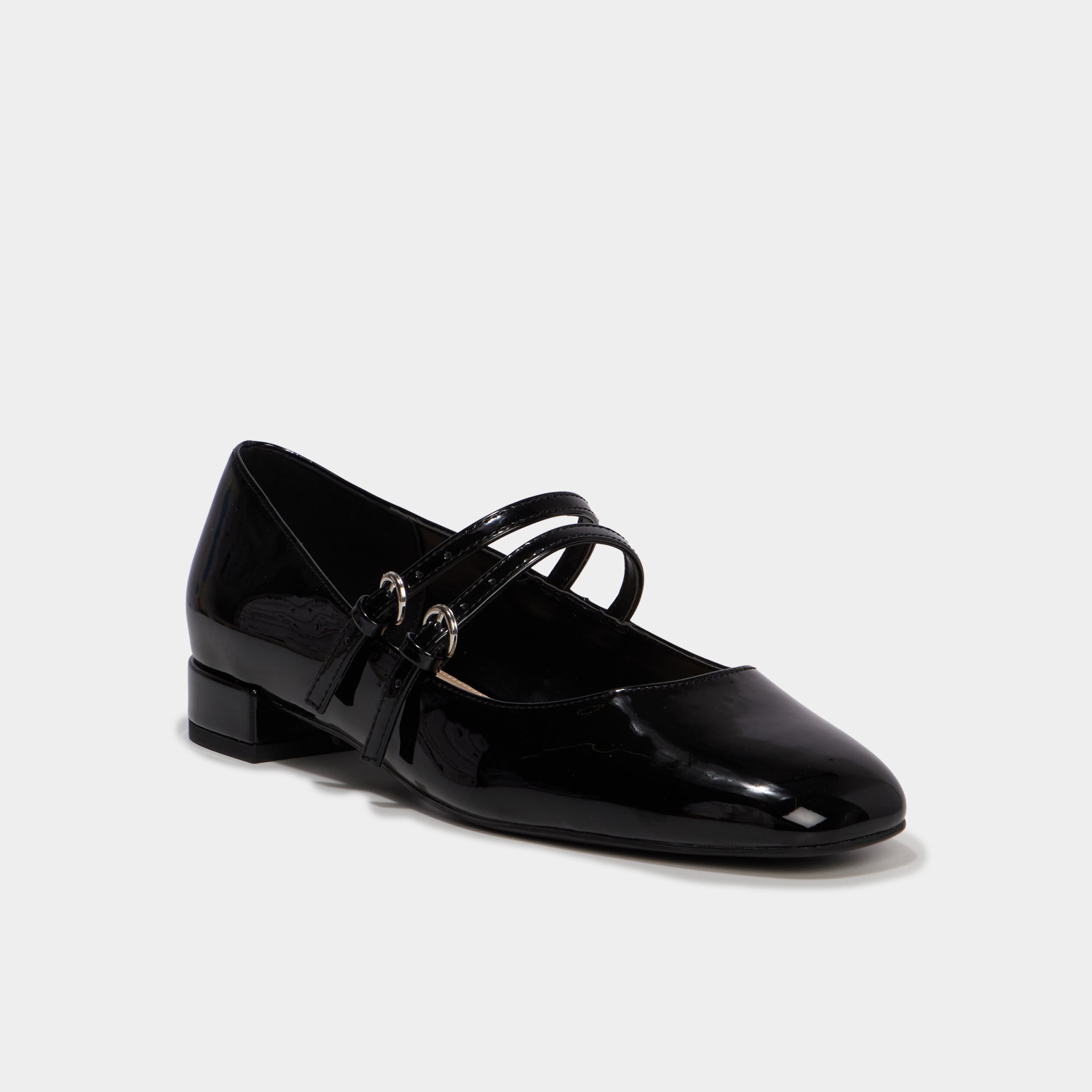 Ballerine femme effet verni double bride noir femme