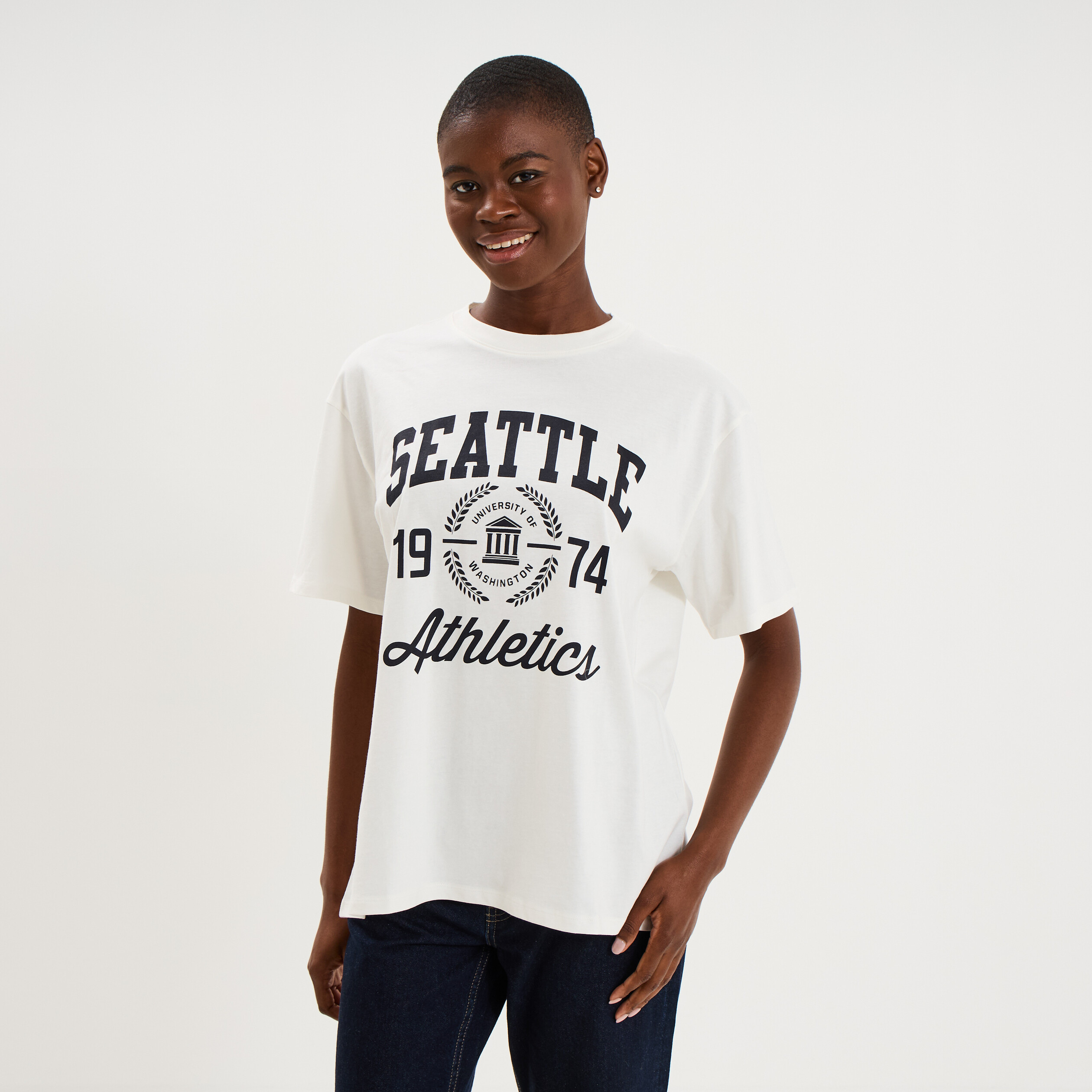 T-shirt oversize manches courtes coton blanc femme
