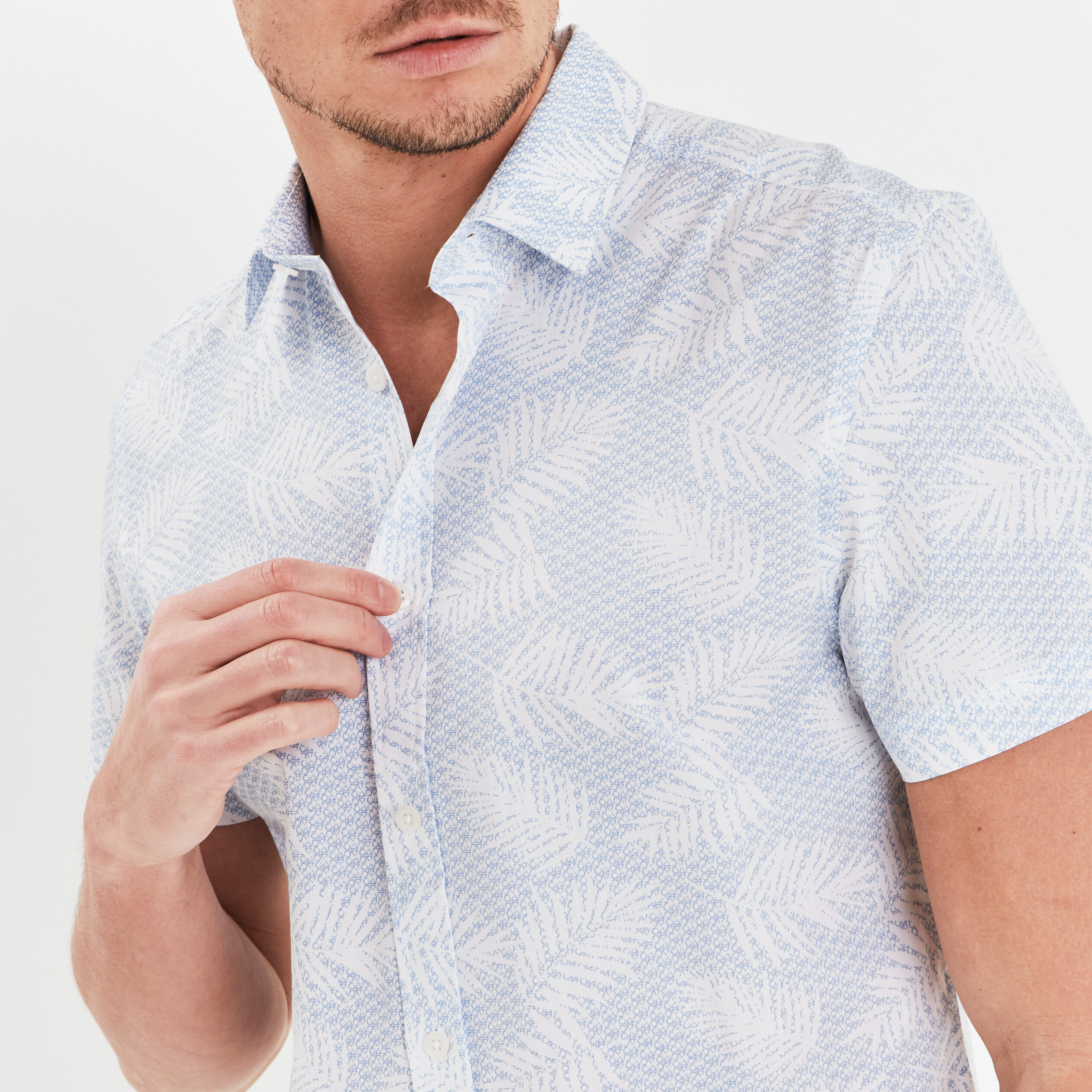 Chemise droite manches courtes coton blanc homme