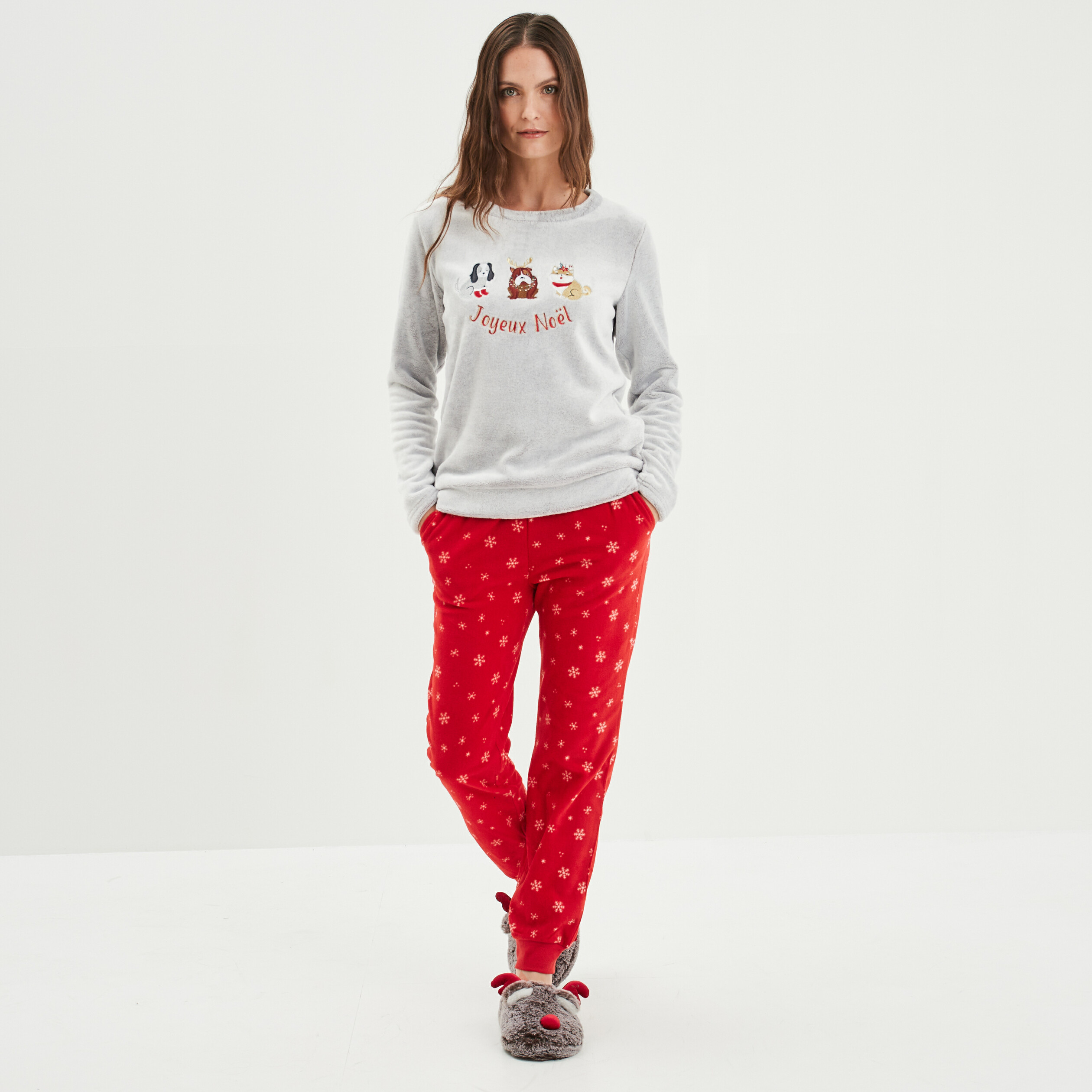 Pyjama pilou pilou gris pour femme avec pantalon et pull • Tous en