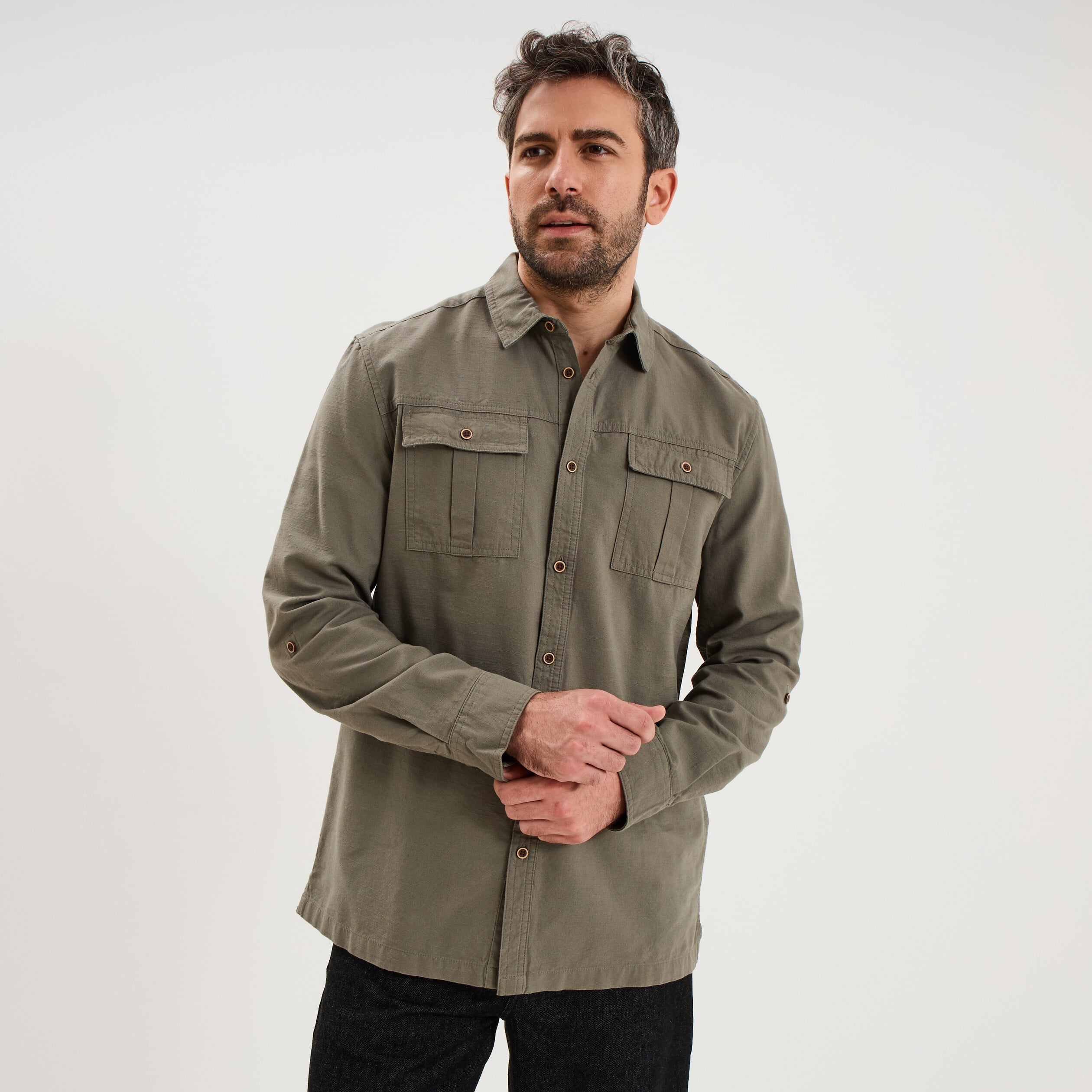 Chemise manches retroussables gris homme
