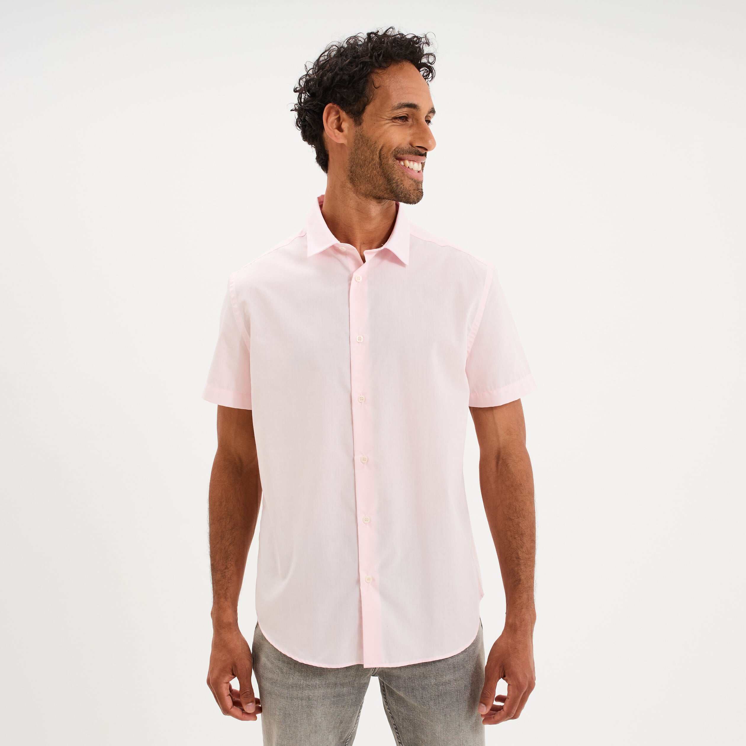 Chemise droite manches courtes rose clair homme