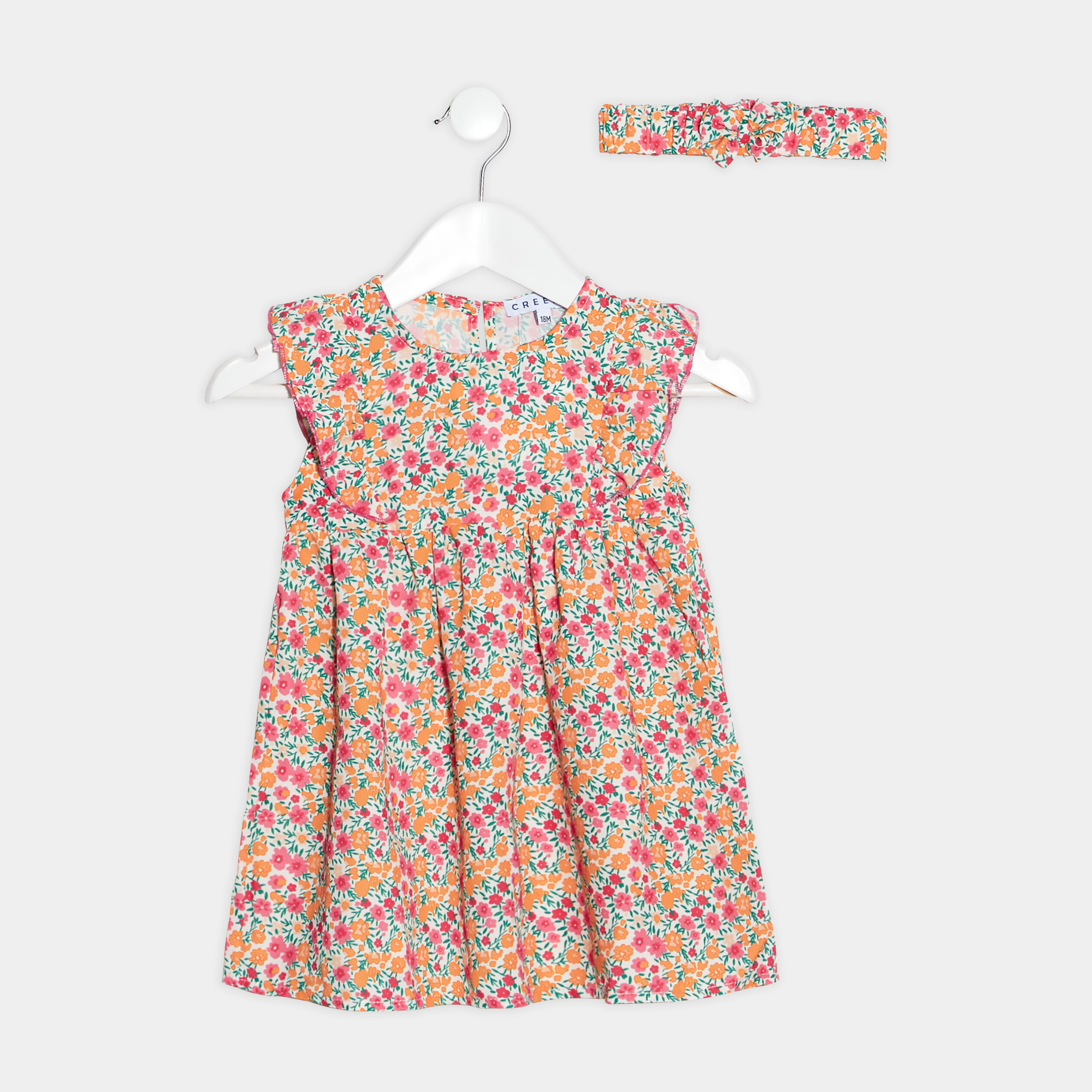 Ensemble 2 pièces robe et bandeau ecru bébé fille