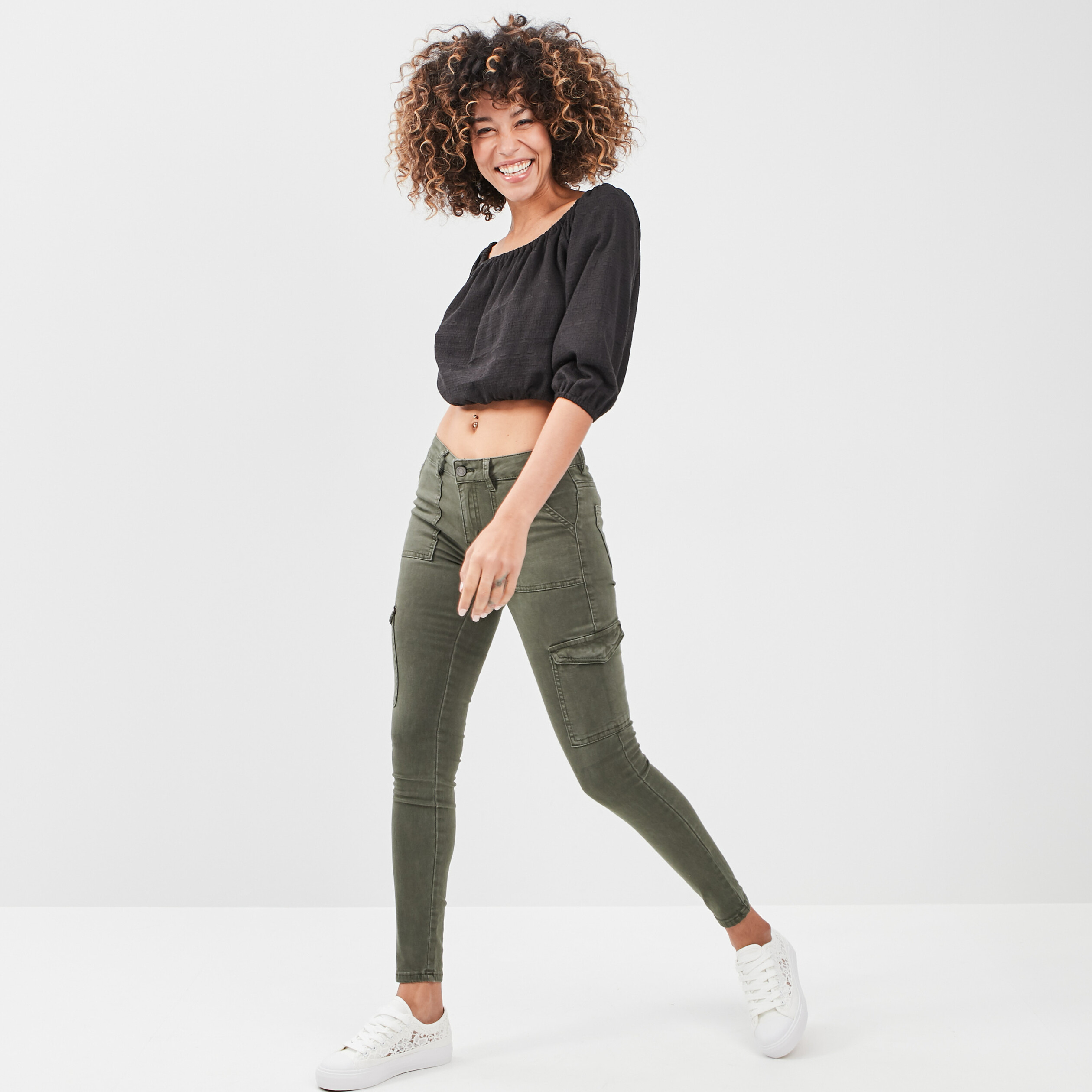 pantalon cargo skinny vert kaki femme Pantalon cargo skinny vert kaki femme