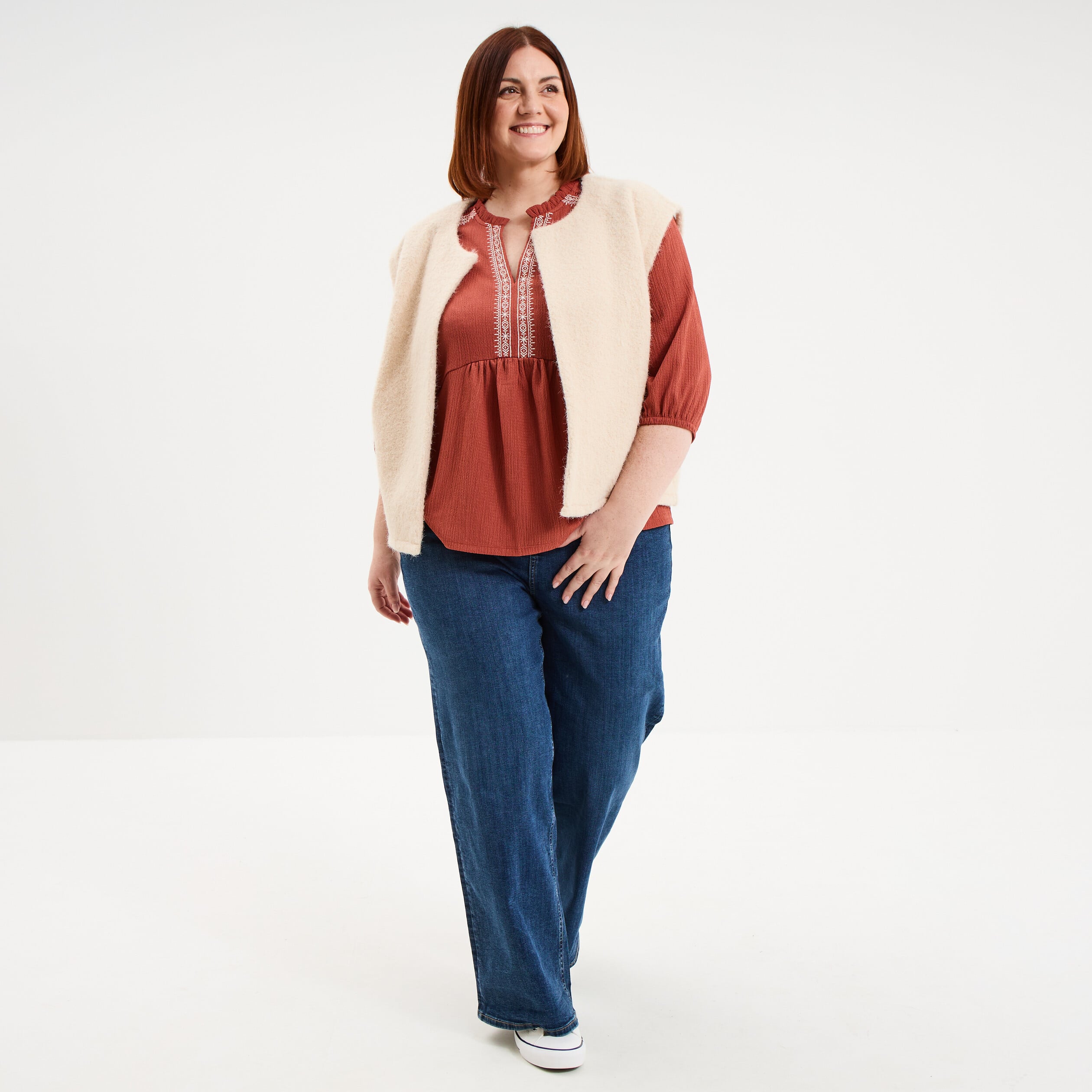 Blouse manches ballons 3/4 vieux rose femme grande taille