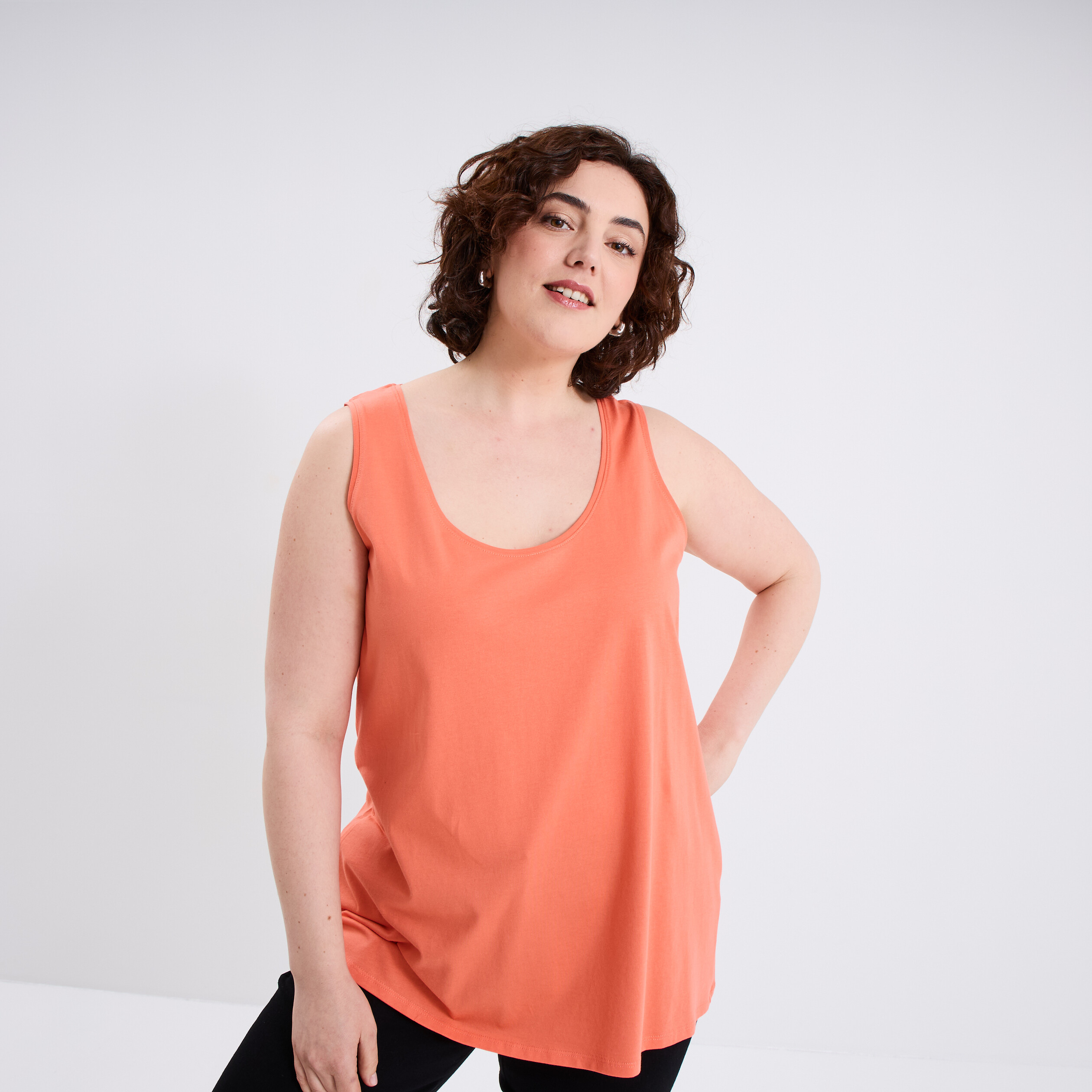 Débardeur ajusté sans manches coton rose corail femme grande taille