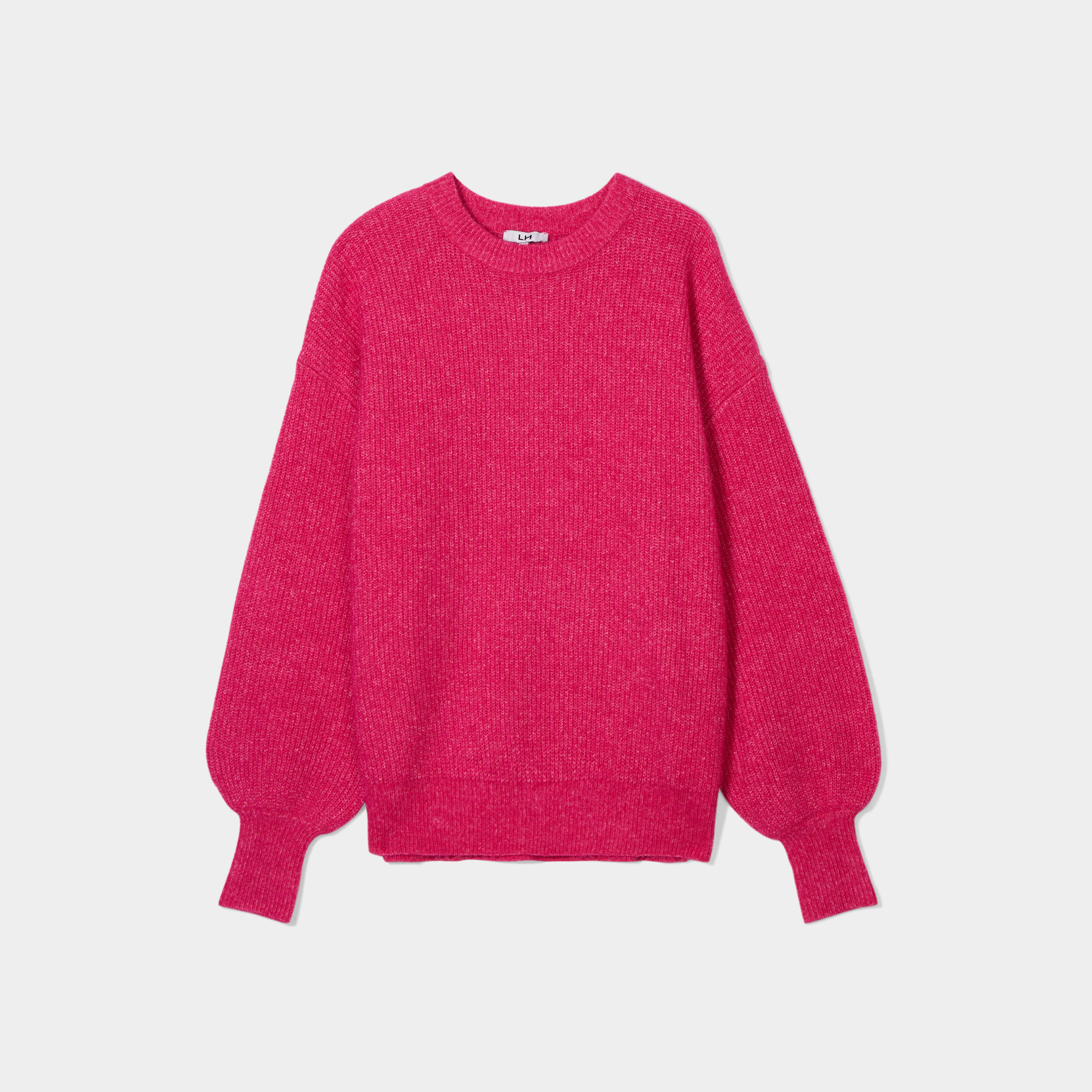 Pull col rond manches ballons rose fushia femme