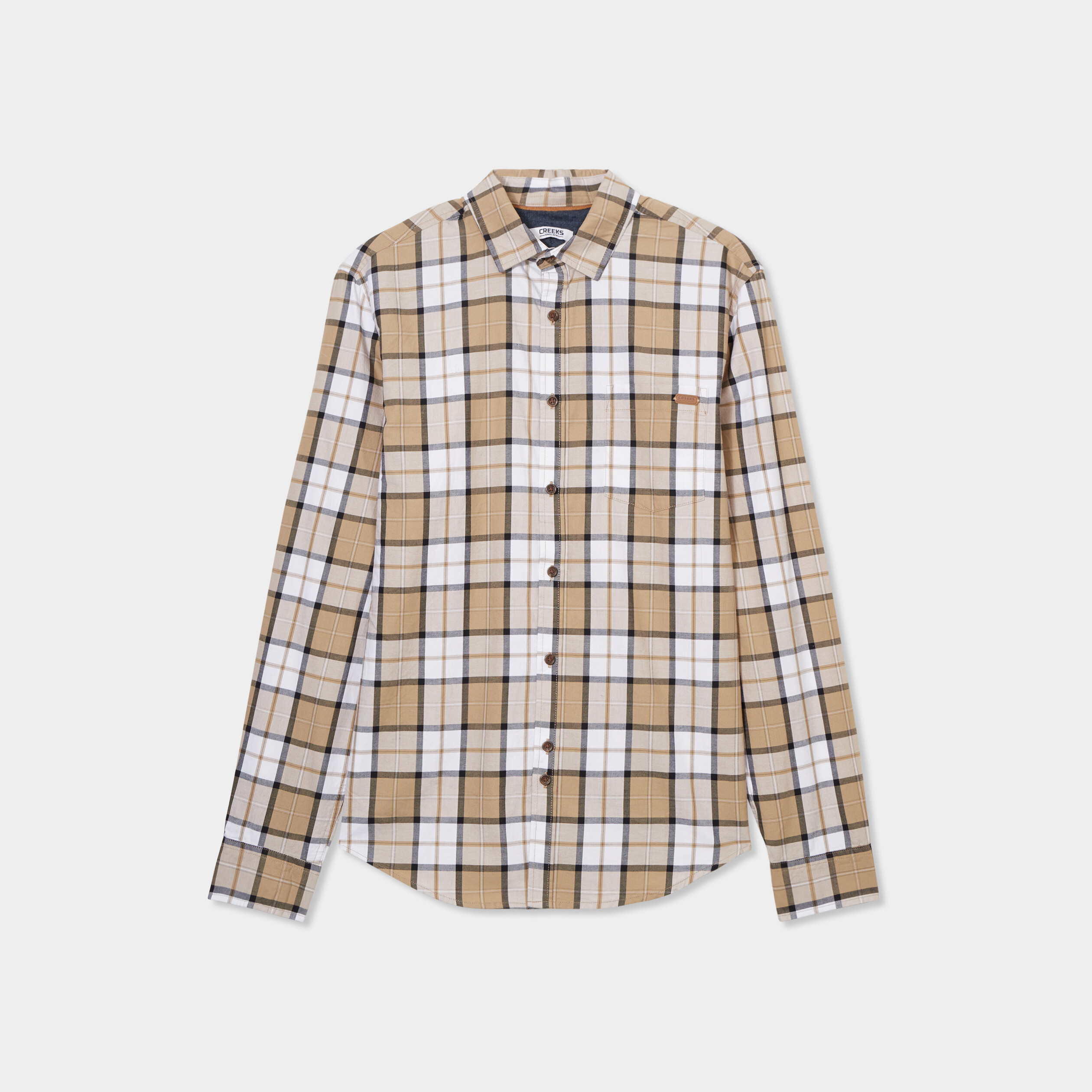 chemise droite manches retroussees beige homme Chemise droite manches retroussées beige homme