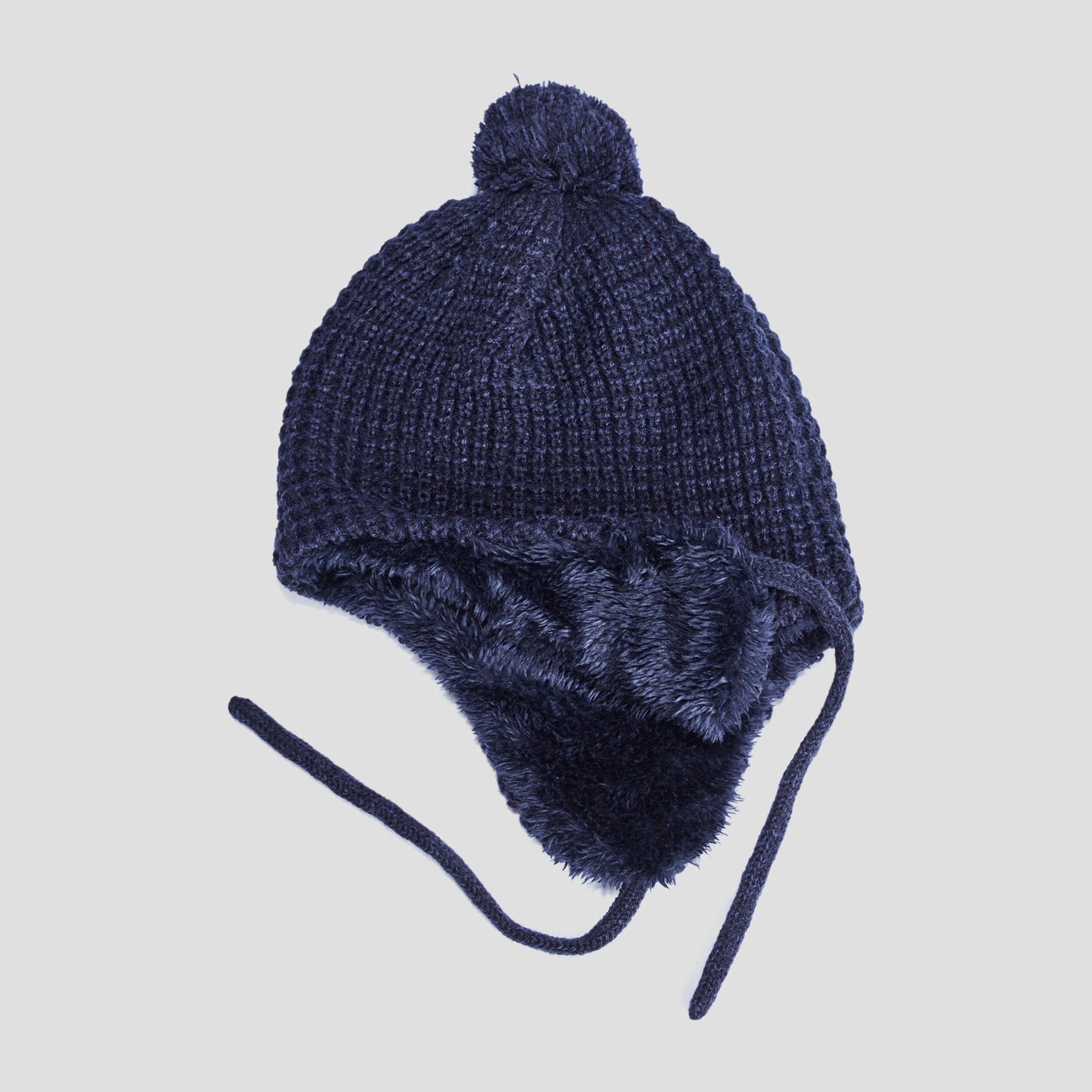 Bonnet péruvien tricoté bleu marine bébé