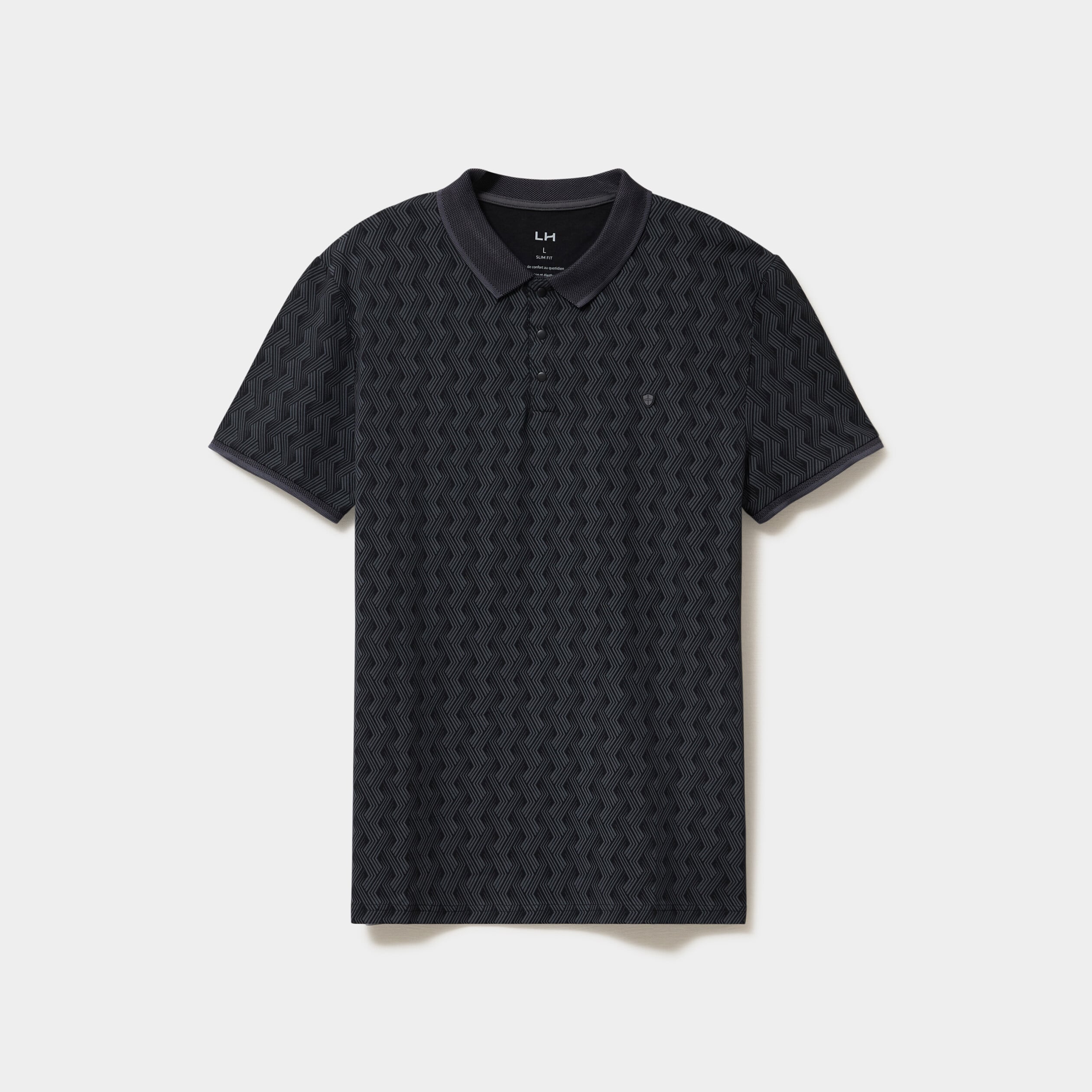 Polo slim manches courtes stretch noir homme