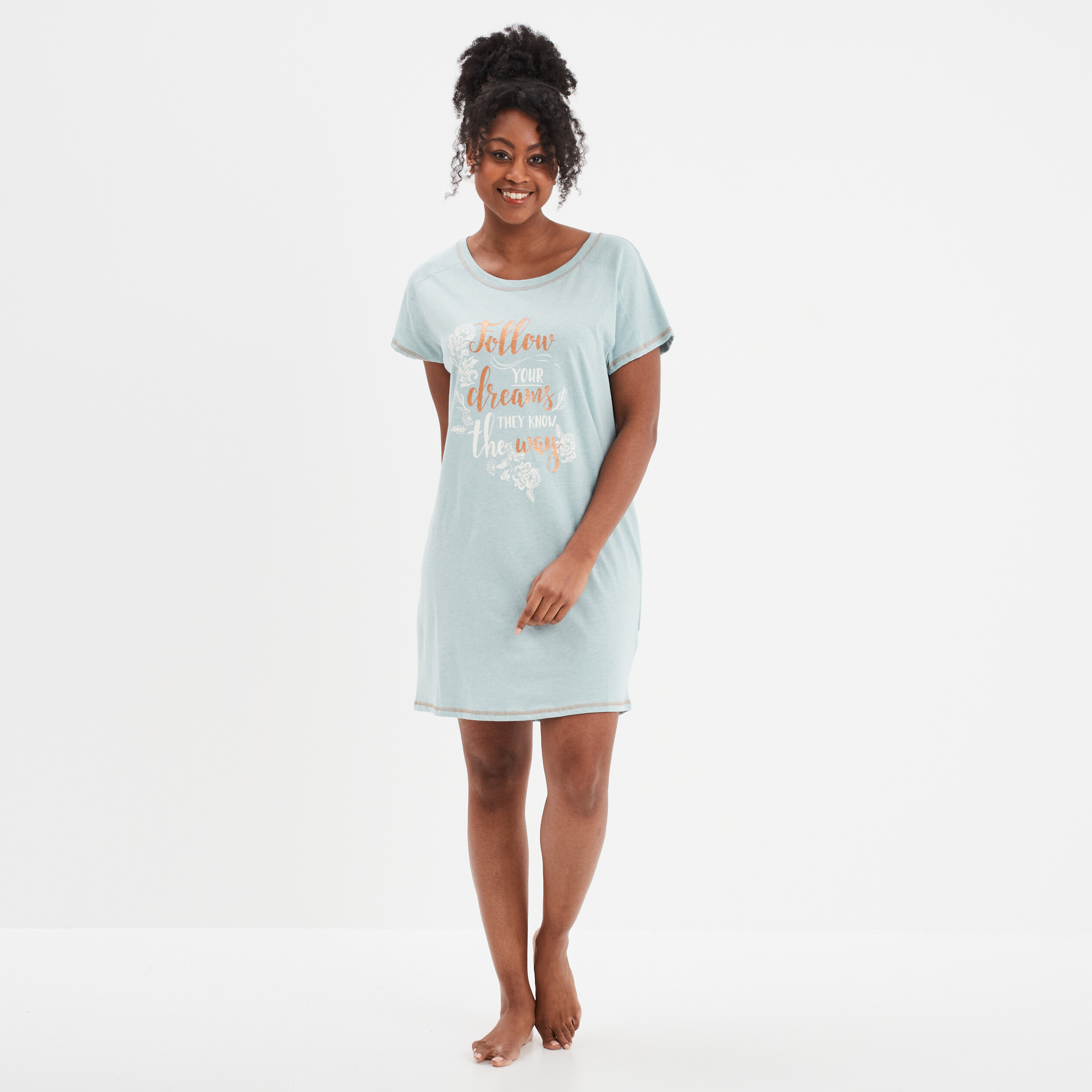 chemise de nuit droite manches courtes vert canard femme Chemise de nuit droite manches courtes vert canard femme