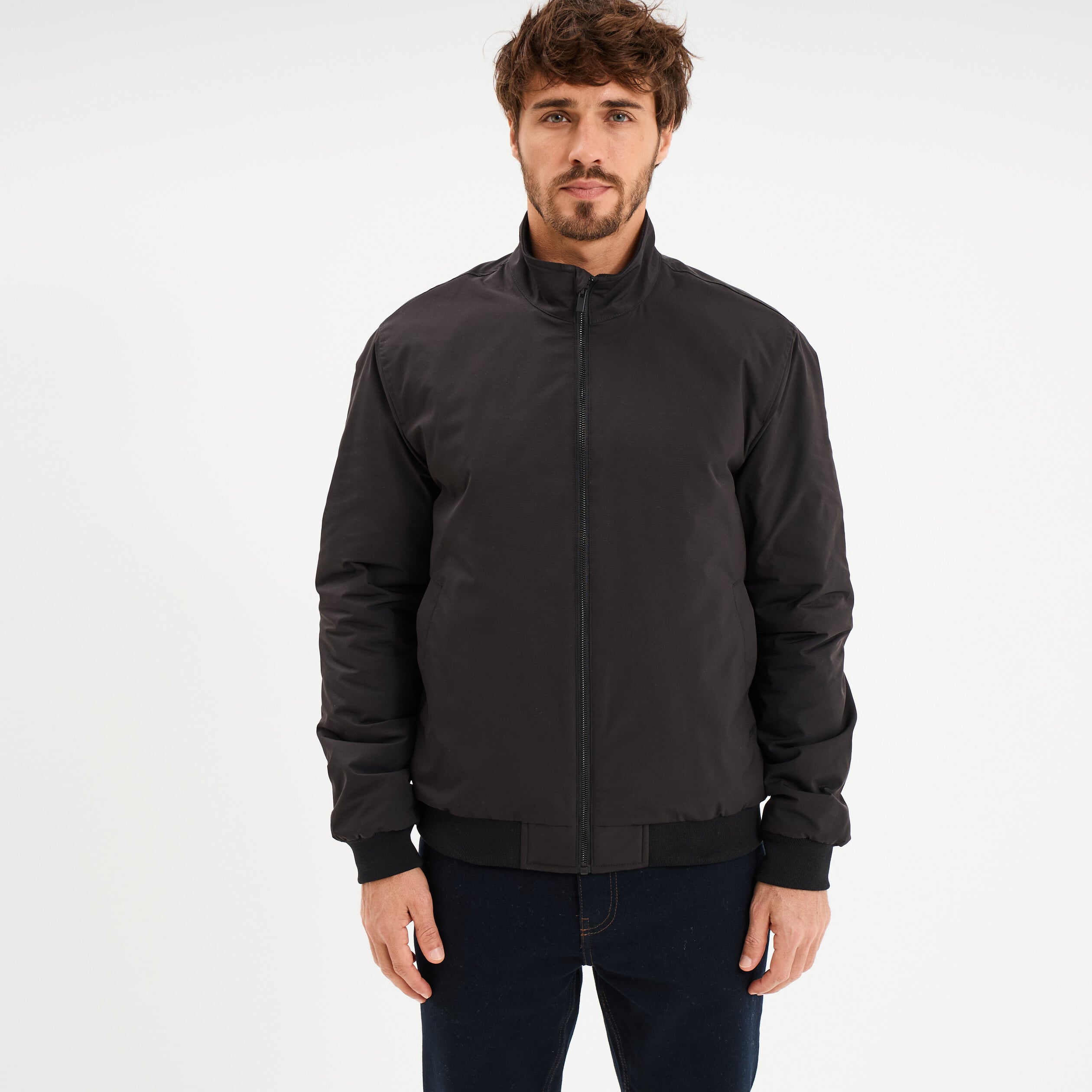 Blouson d&eacute;perlant col montant noir homme