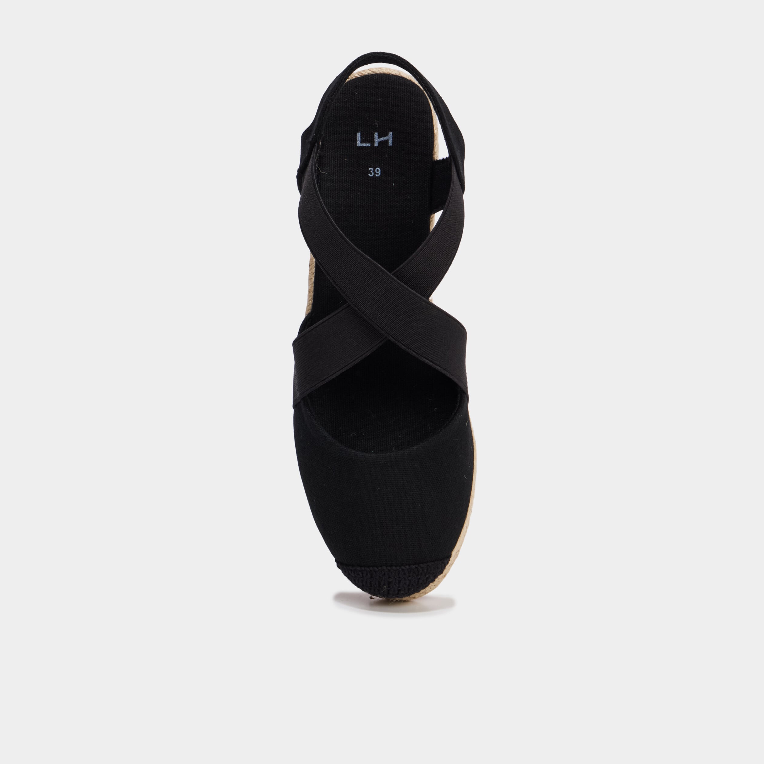 Sandales espadrilles compens&eacute;es en corde noir femme