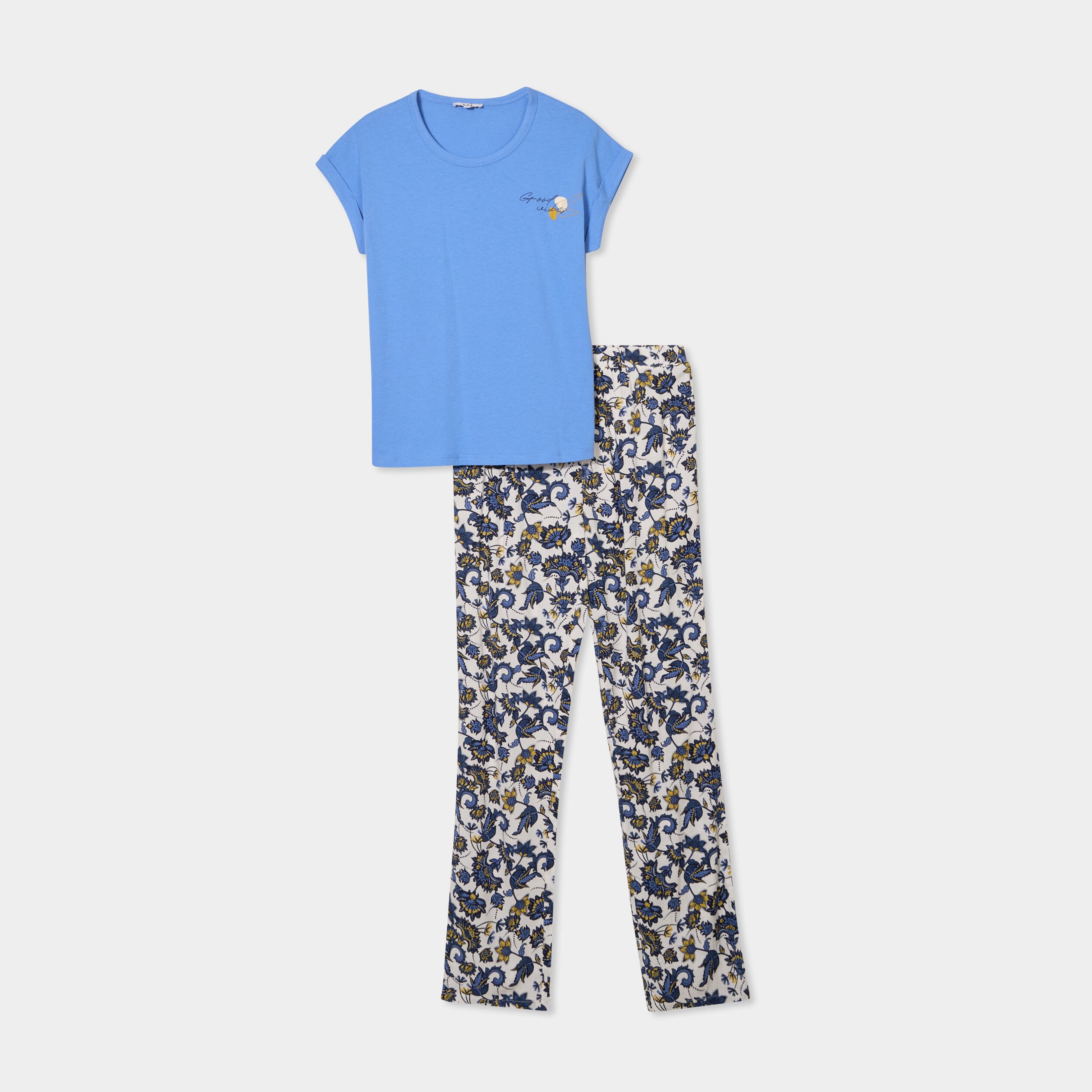 ensemble pyjama col rond 2 pieces fluide blanc femme Ensemble pyjama col rond 2 pièces fluide blanc femme