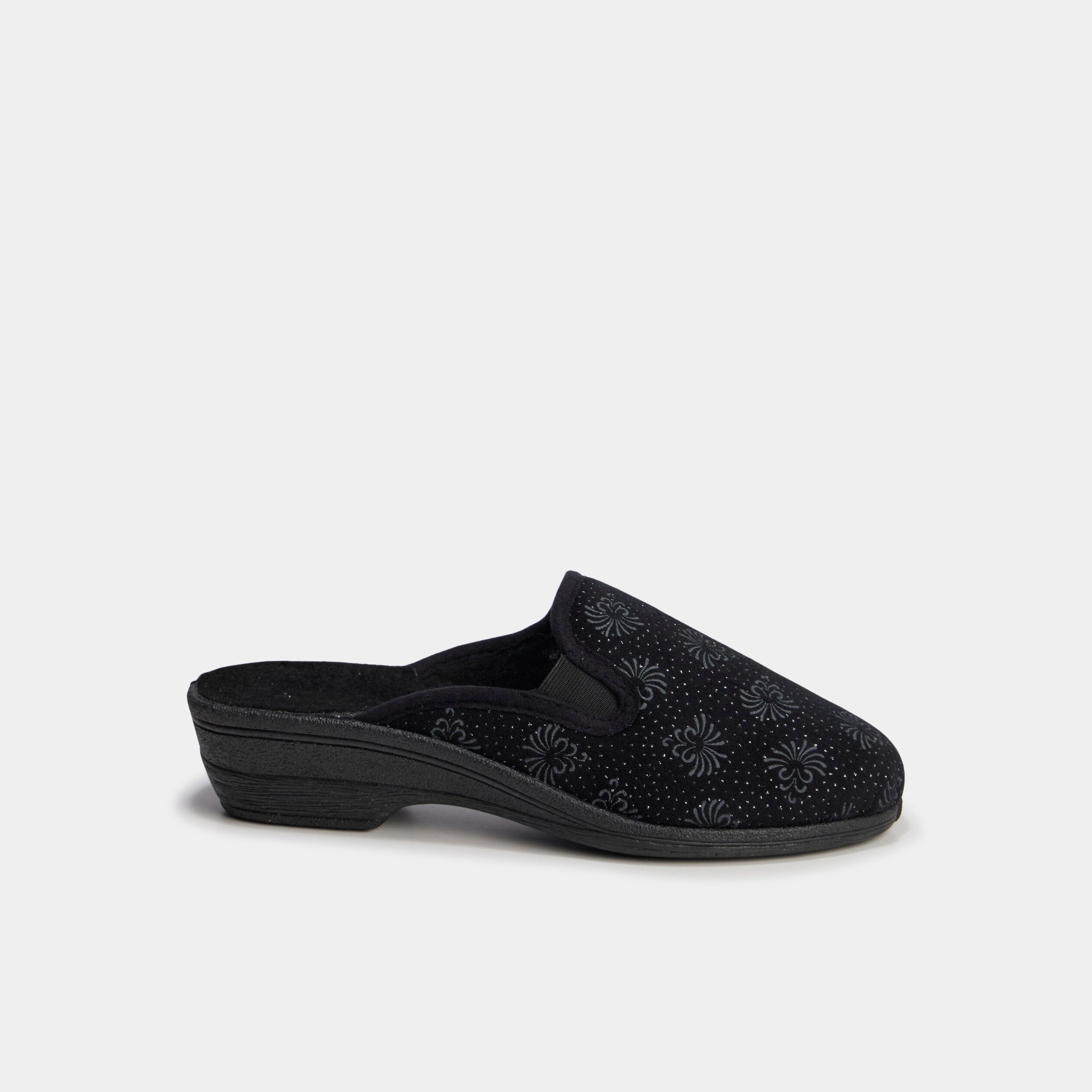 Chaussons mules compensés noir femme