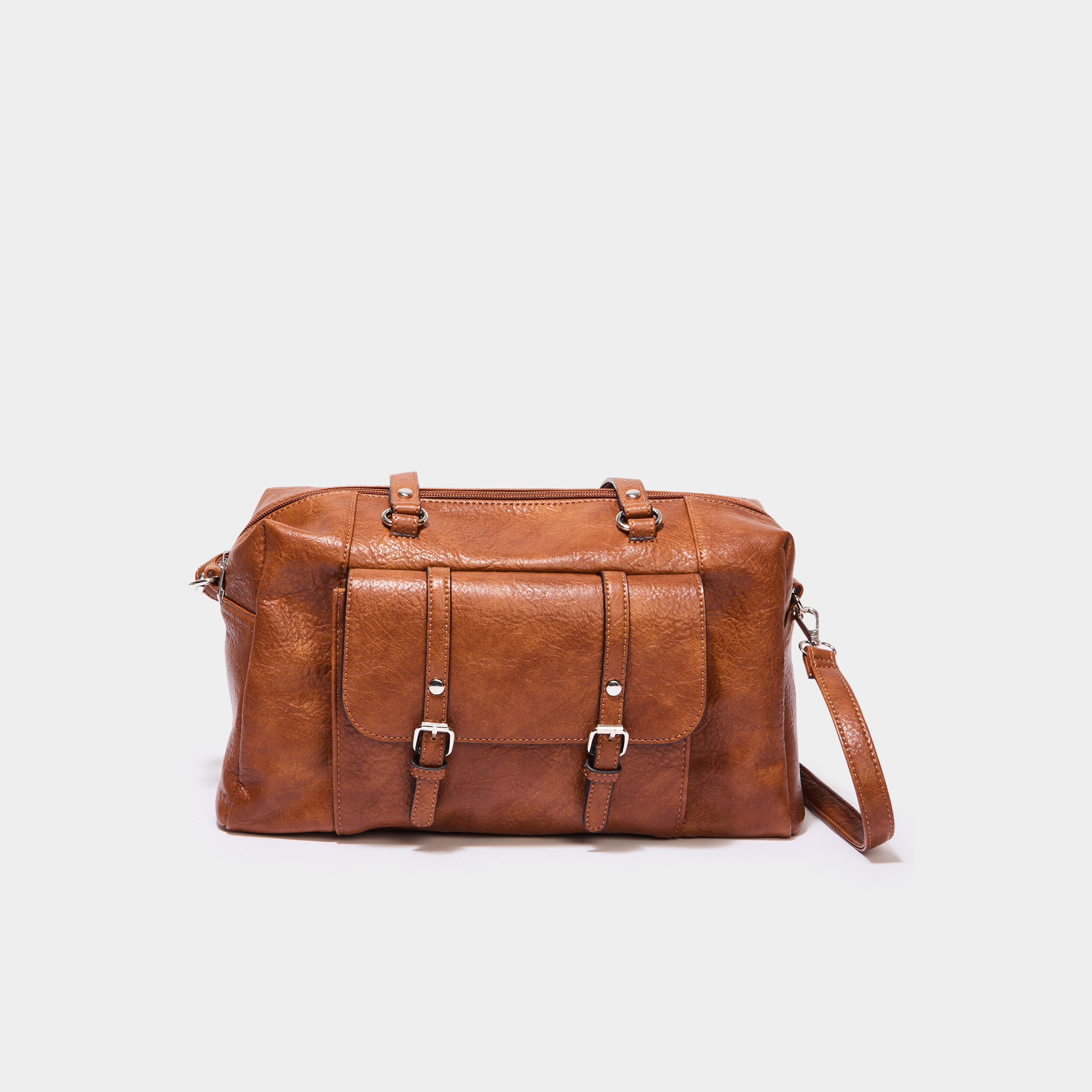 Sac port&eacute;-&eacute;paule avec poche &agrave; rabat marron cognac femme