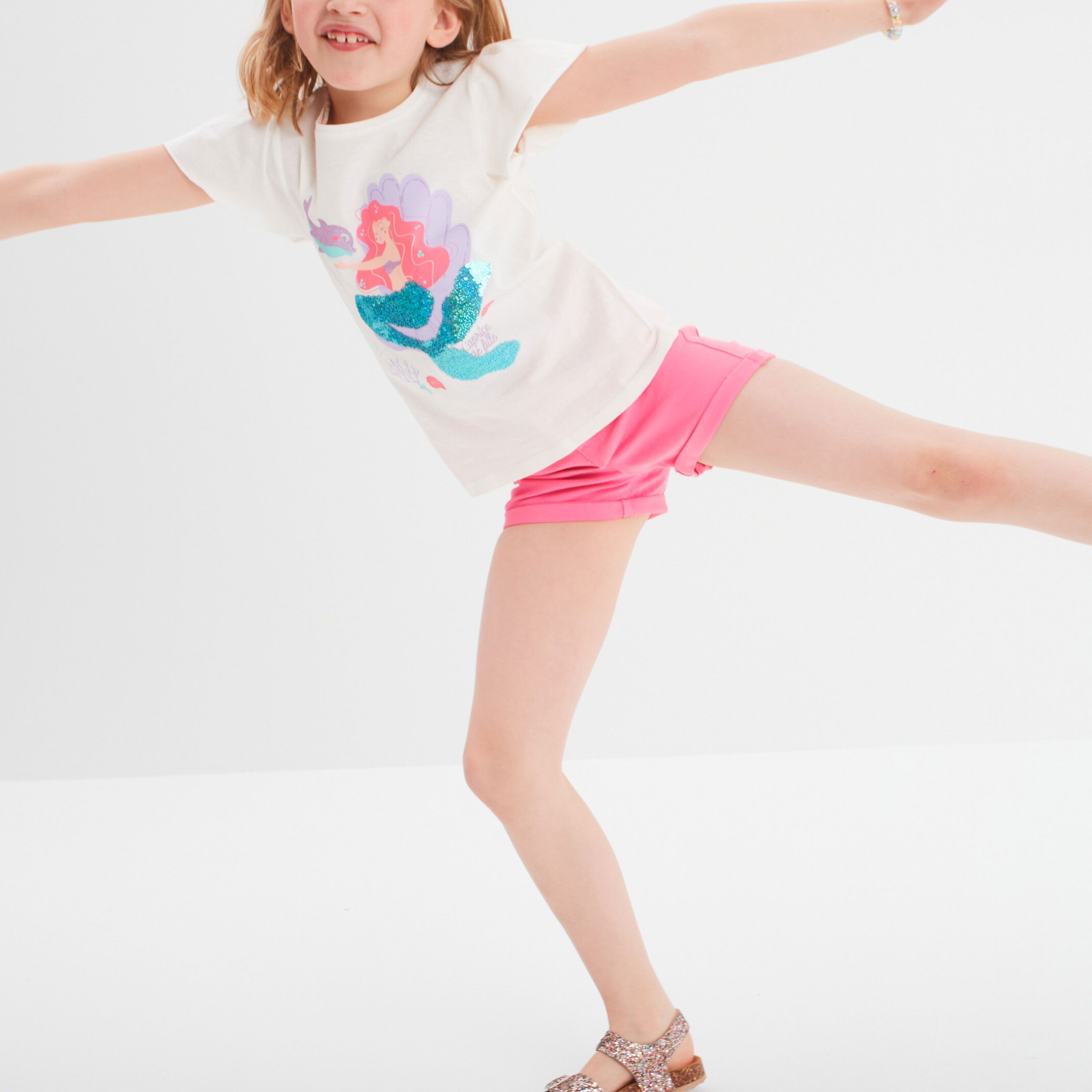 short ajuste en twill rose clair fille Short ajusté en twill rose clair fille