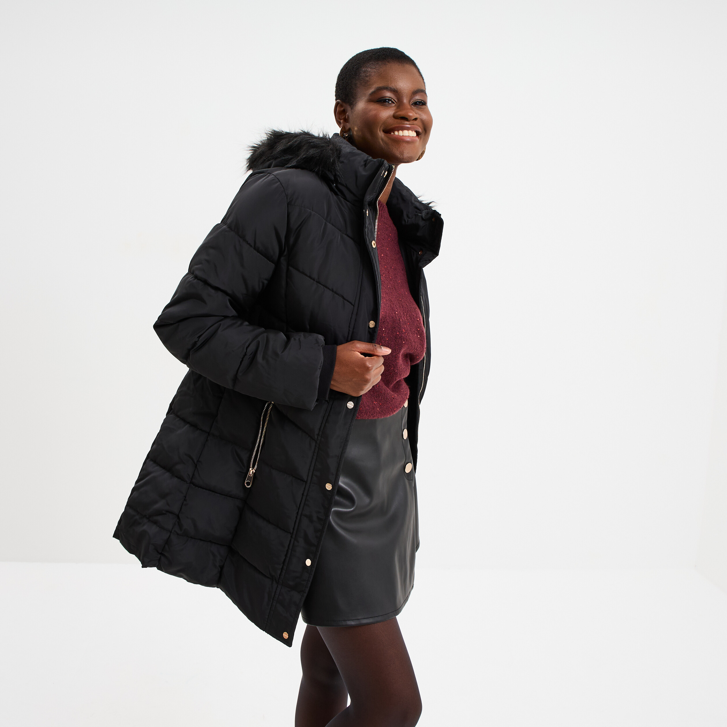 Simili Cuir Fourrure Manteau Hiver Cuir Femme Veste En Moumoute