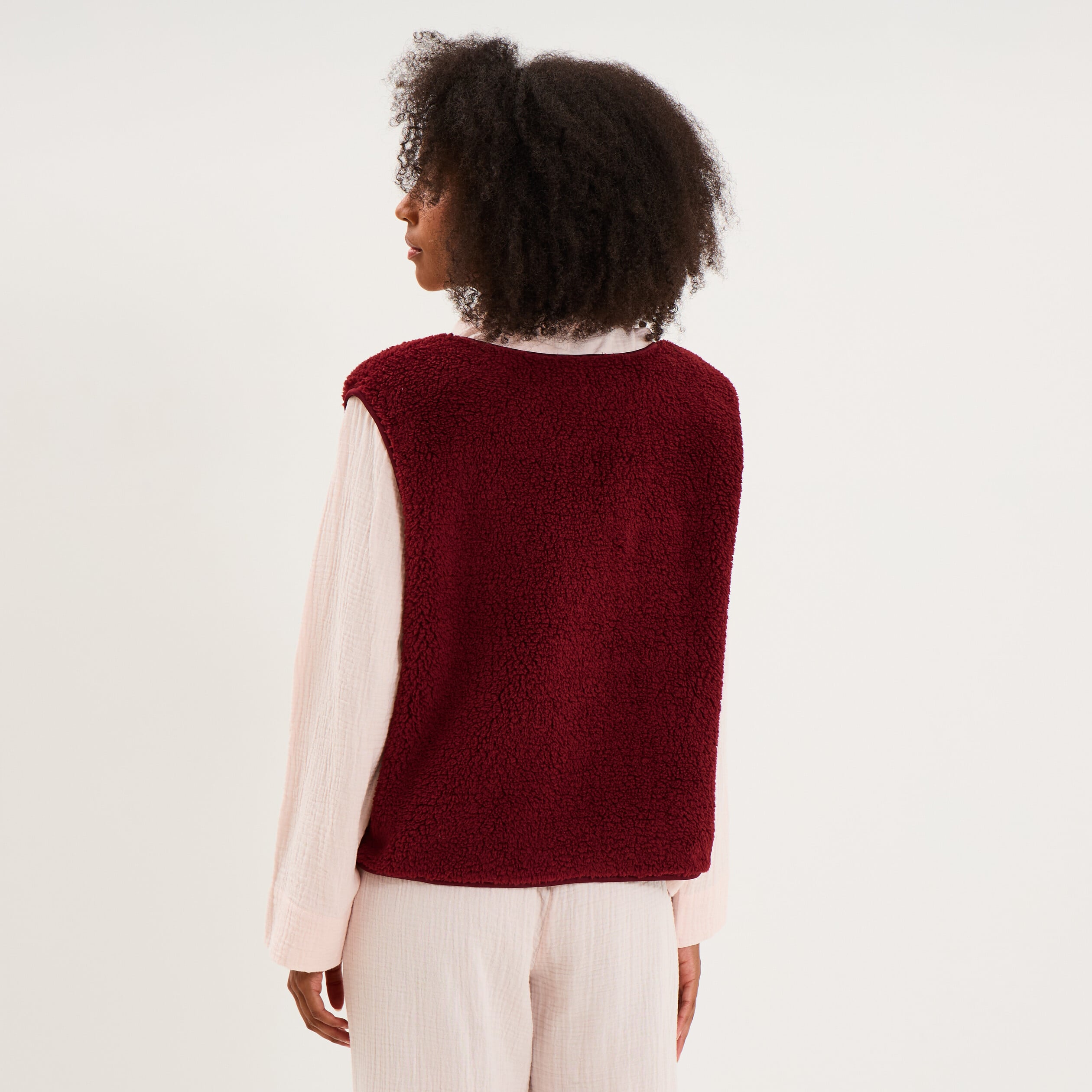 Gilet sans manches effet sherpa zipp&eacute; bordeaux femme