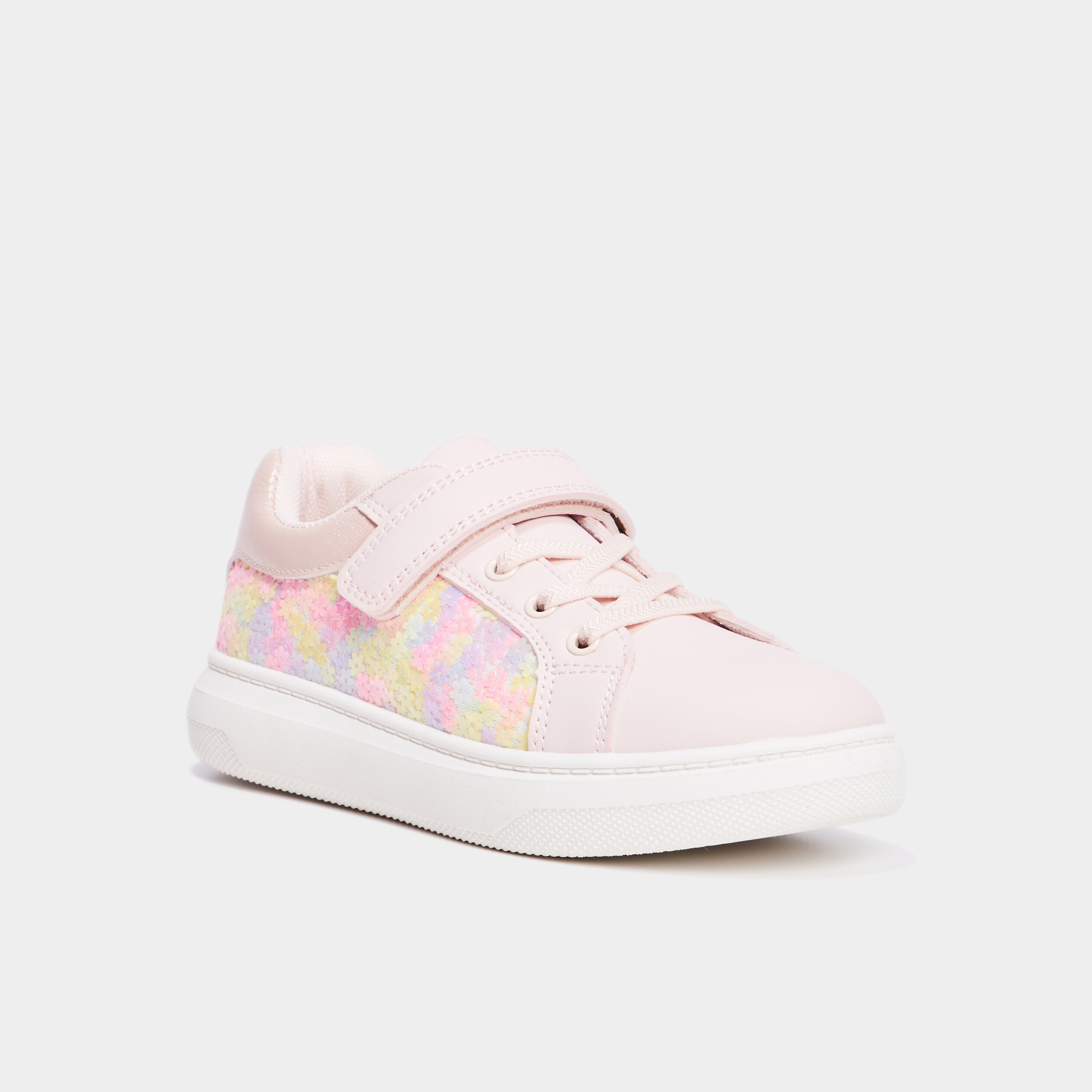 Tennis basses &agrave; scratchs et sequins rose fille
