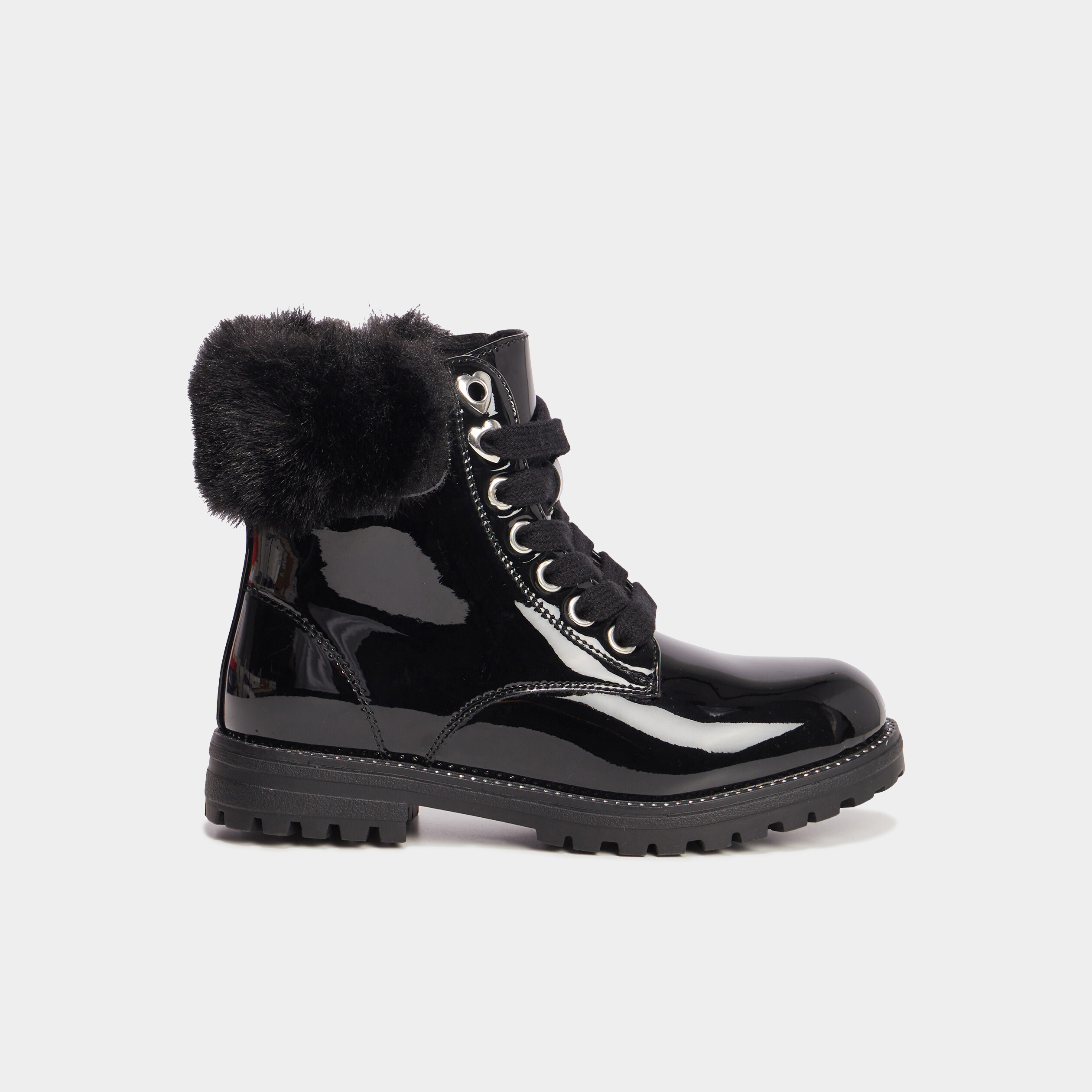 bottines vernies bords fourres noir fille Bottines vernies bords fourrés noir fille