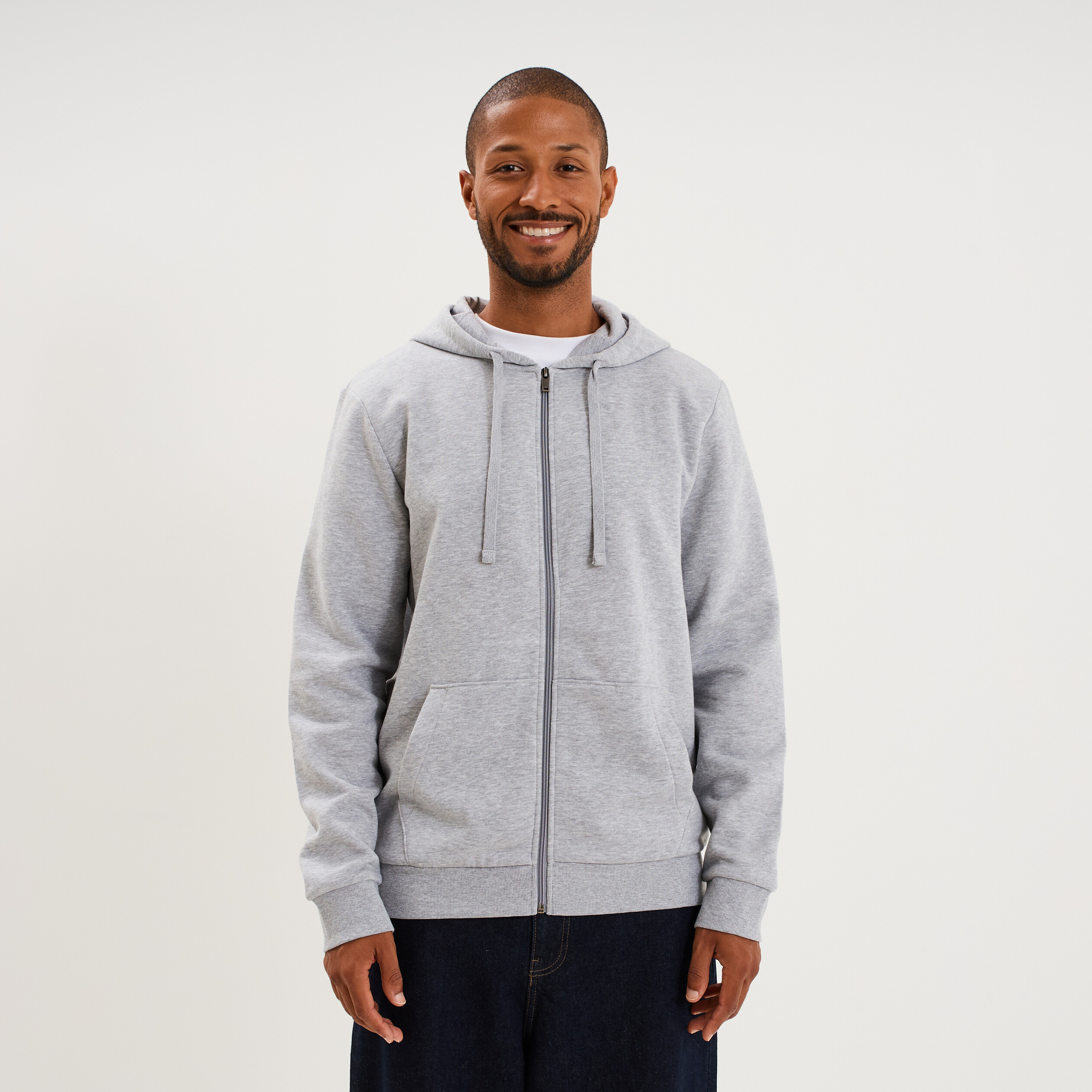 Sweat zipp&eacute; molleton &agrave; capuche gris homme