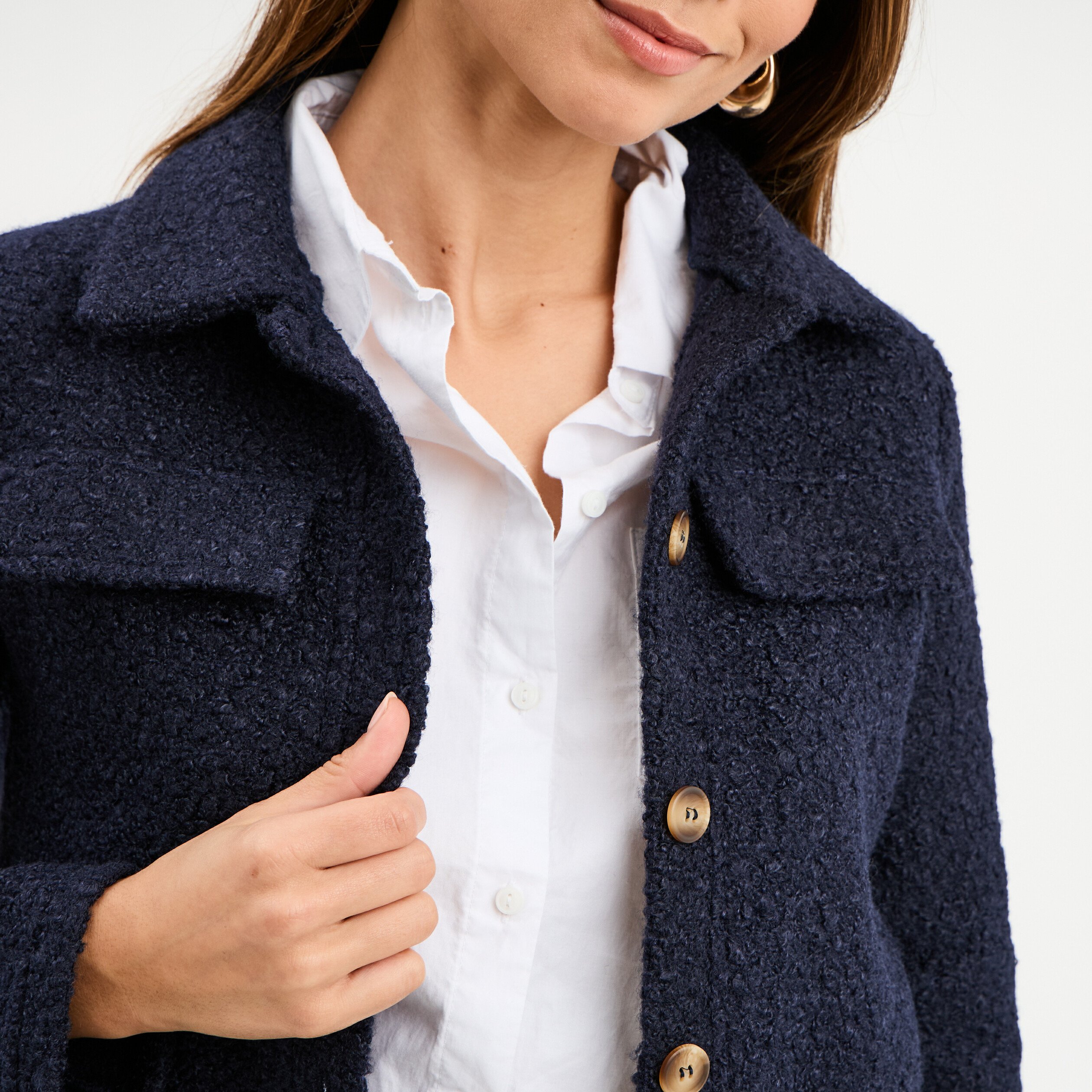 Bleu Marine Veste Femme Or Manteau Court Manteau Bouclette Femme