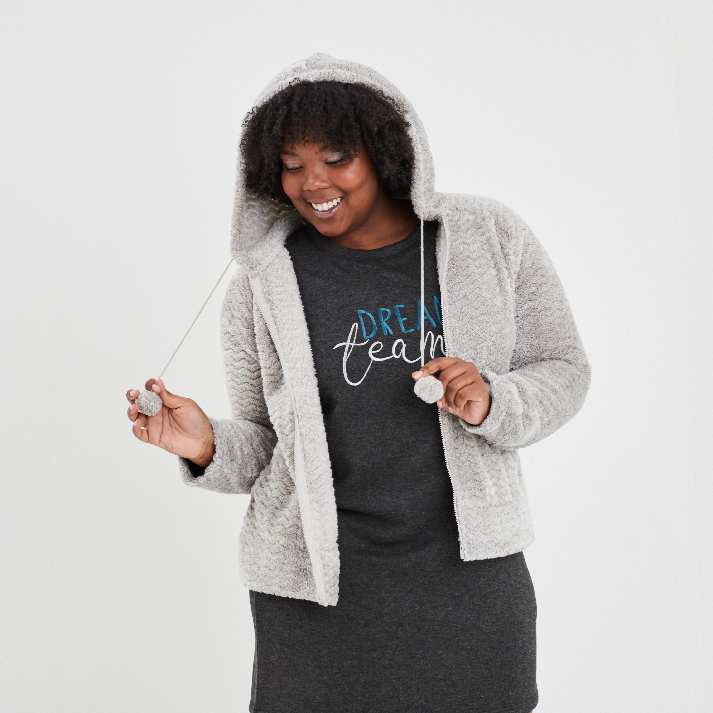 Veste de pyjama &agrave; capuche gris clair femme grande taille